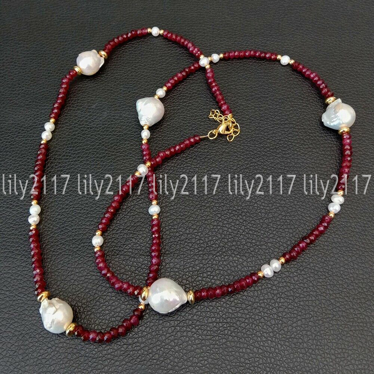 2x4mm Faceted Red Garnet Gems White Keshi Baroque Pearl Long Necklaces 14-55”