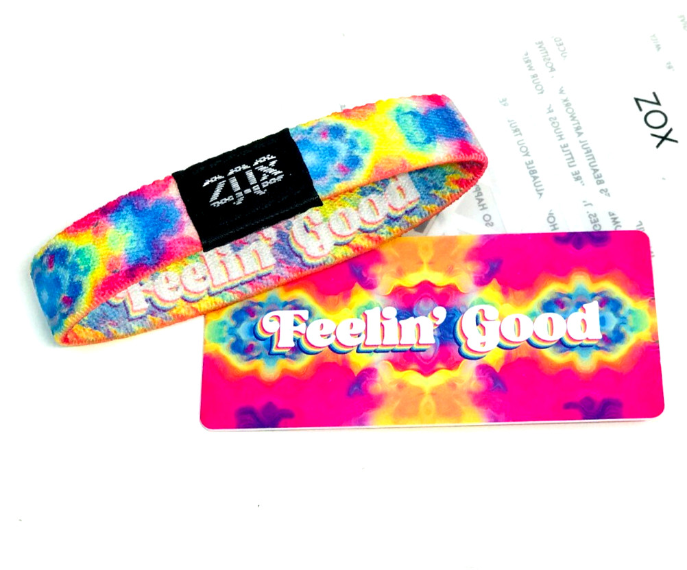 ZOX **FEELIN’ GOOD** Silver Single band w/Card Choose Size NIP TIE DYE
