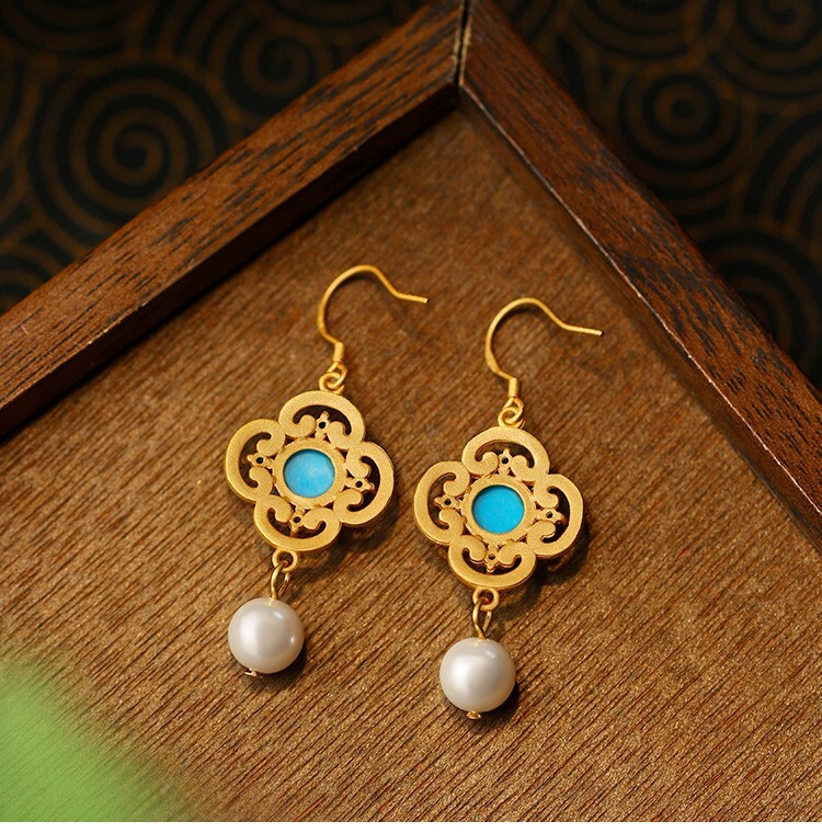 Bohemian Turquoise Gemstone Drop Earrings – Dainty Jewelry 18K Gold Plated Hook