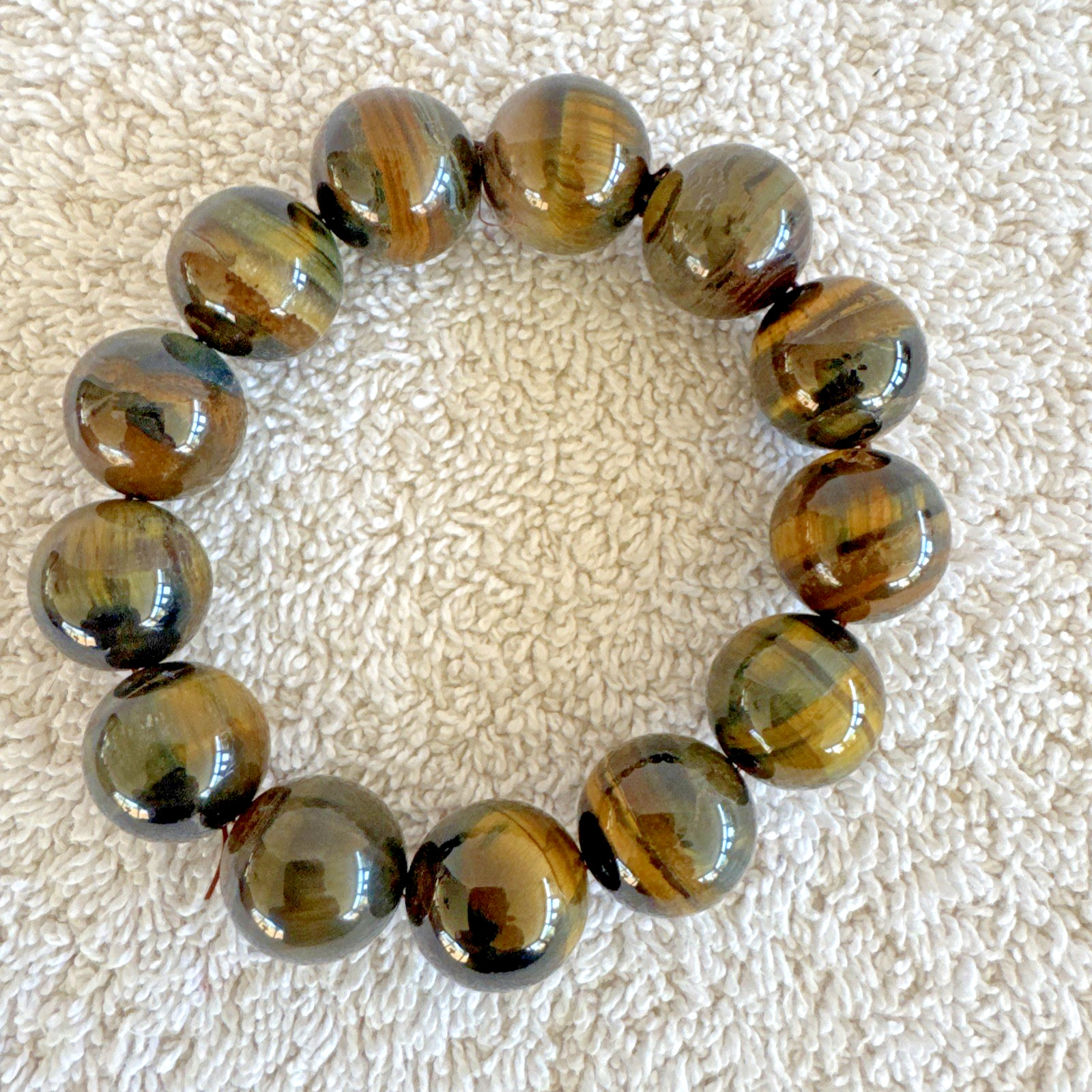 Multicolor Dragon Pattern Agate Bracelet Round Bead Fashion 12mm Elasticity 7.5″
