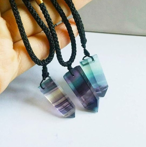 Rainbow Fluorite Stone Pendant Handmade Necklace Manifestation Stone Reiki Gift