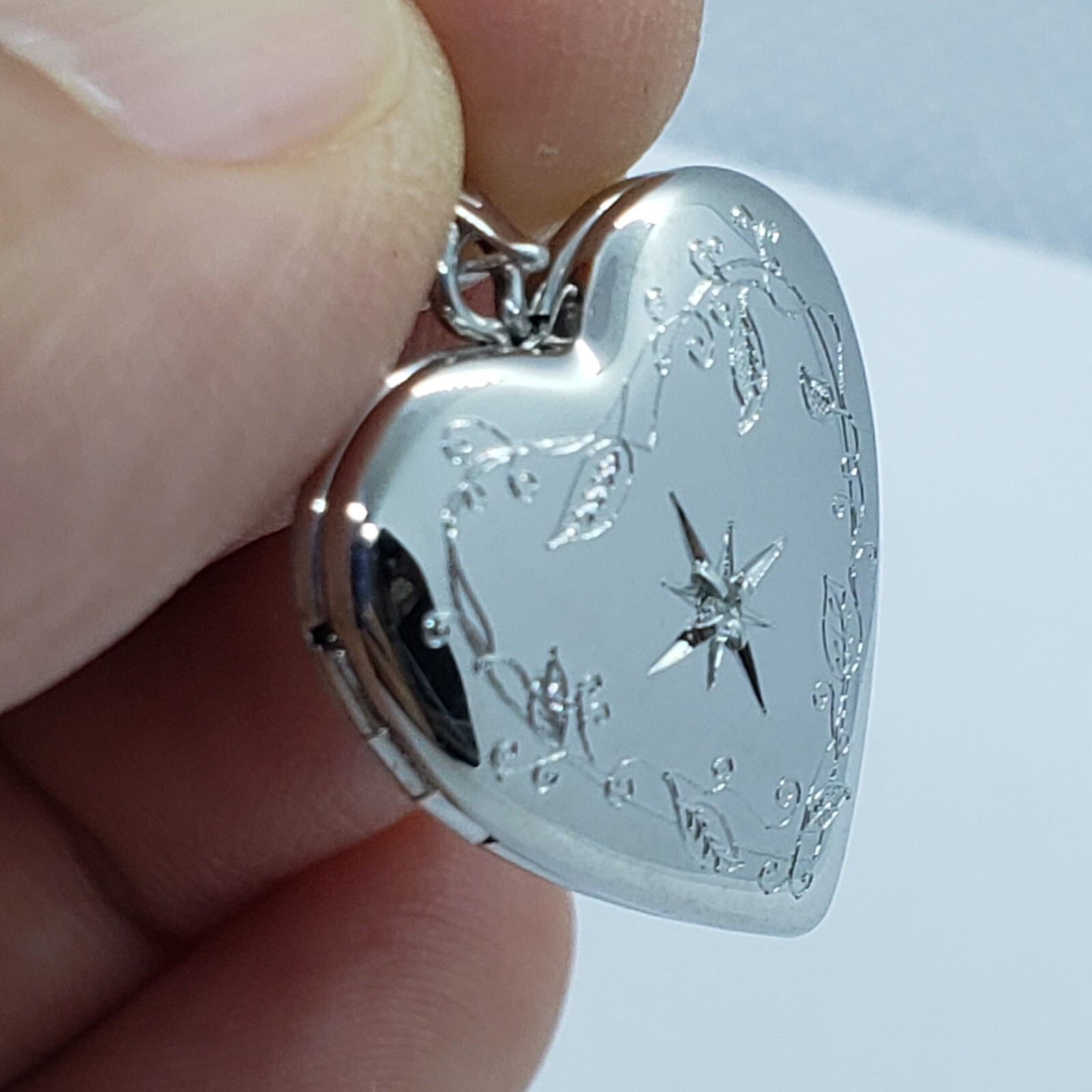 Sterling Silver Diamond Heart Locket for 2 Photo 3/4inch w/out Necklace 16-24″