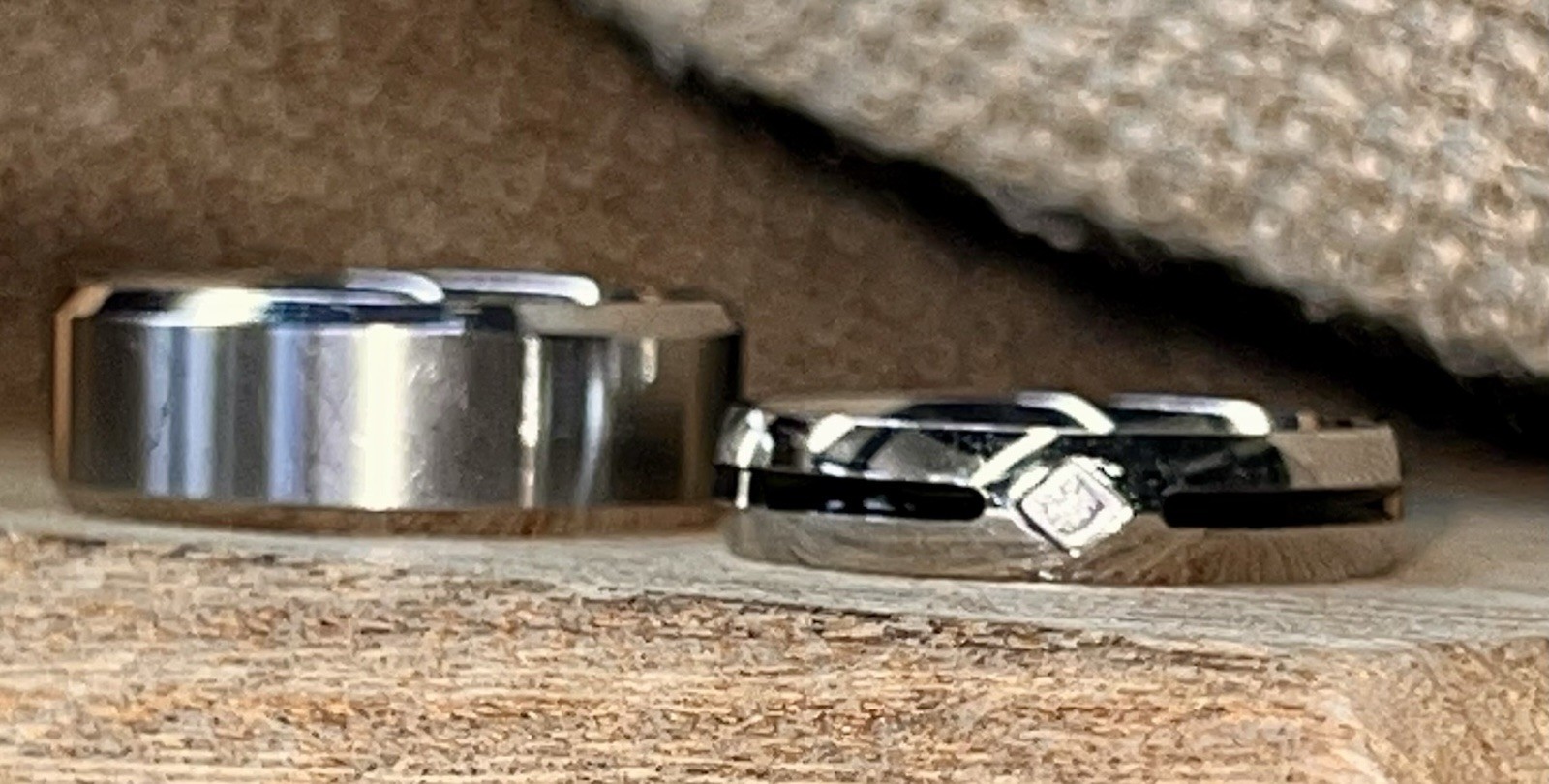 Stainless Steel Rings. Set Of 2. One With Cubic Zirconia Size10 The Other Size11