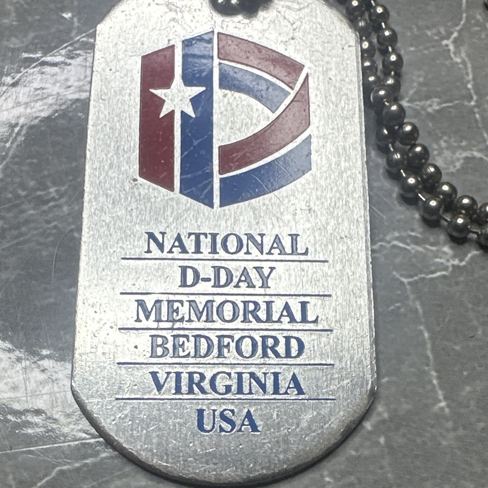 Engraved National D-Day Memorial Dog Tag Necklace Ball Chain Silver/Black