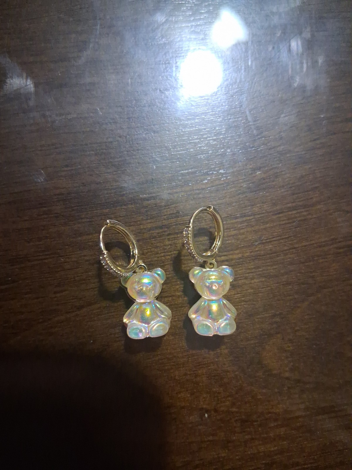Adorable TEDDY BEAR Rhinestone Gold Clear Dangle Betsey Johnson Earrings