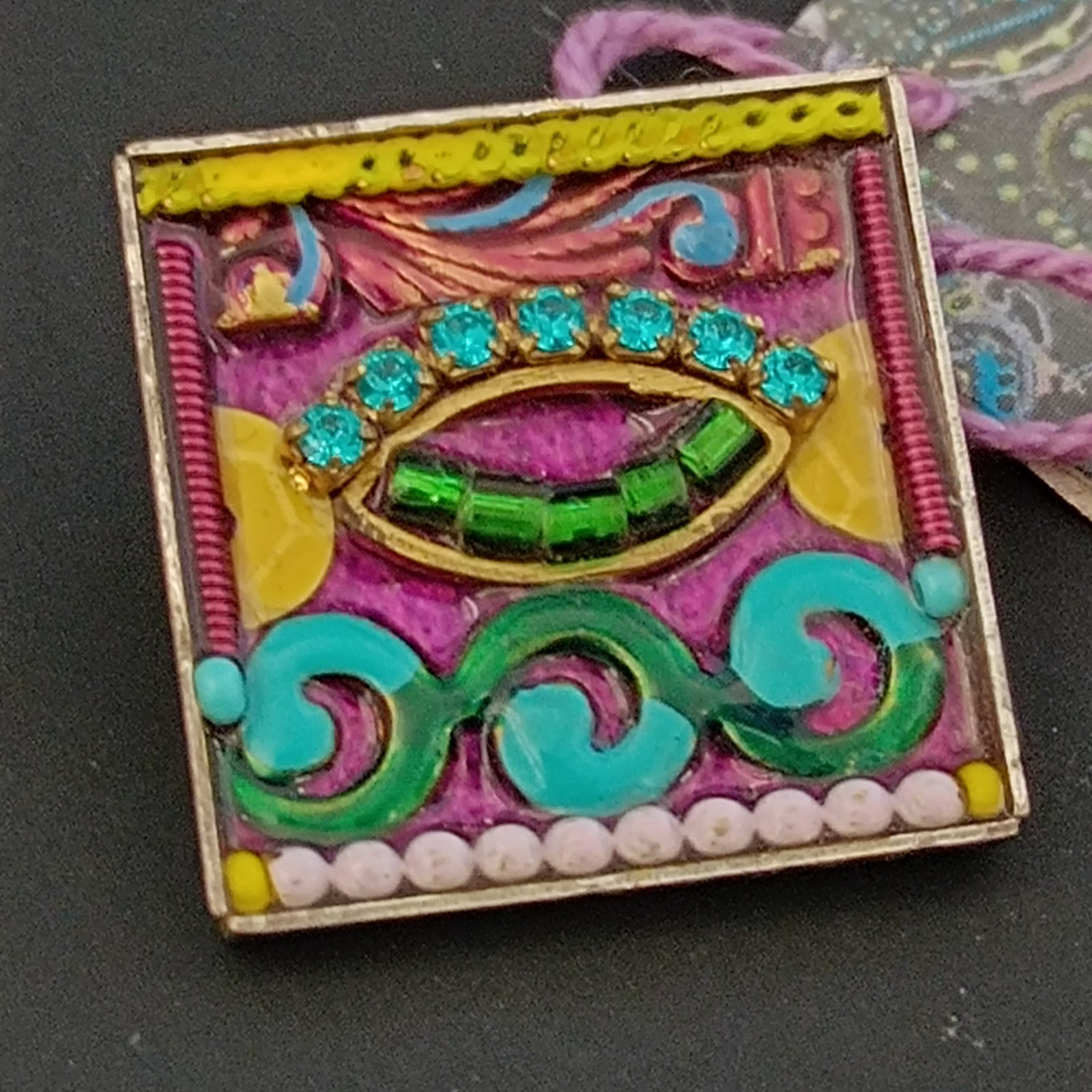 ADAYA Colorful Mosaic Brooch Eye Design Small Square Pin Folk Expressive Gift
