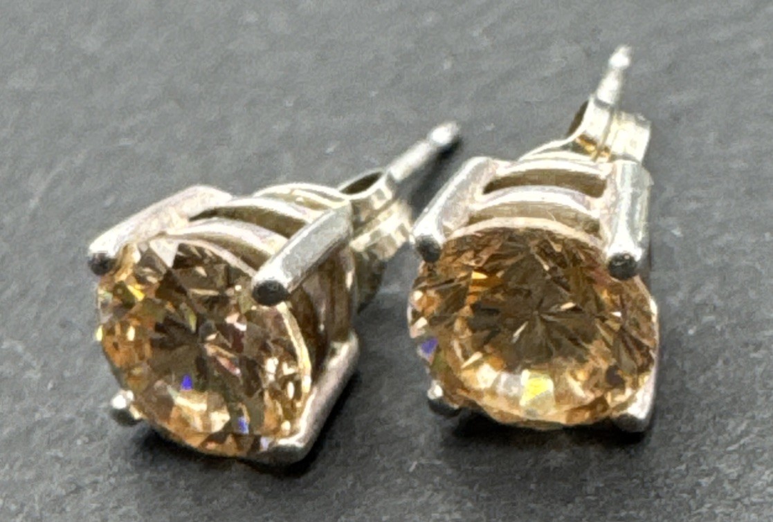 Sterling Silver 925 CZ Champagne China Earrings Stud