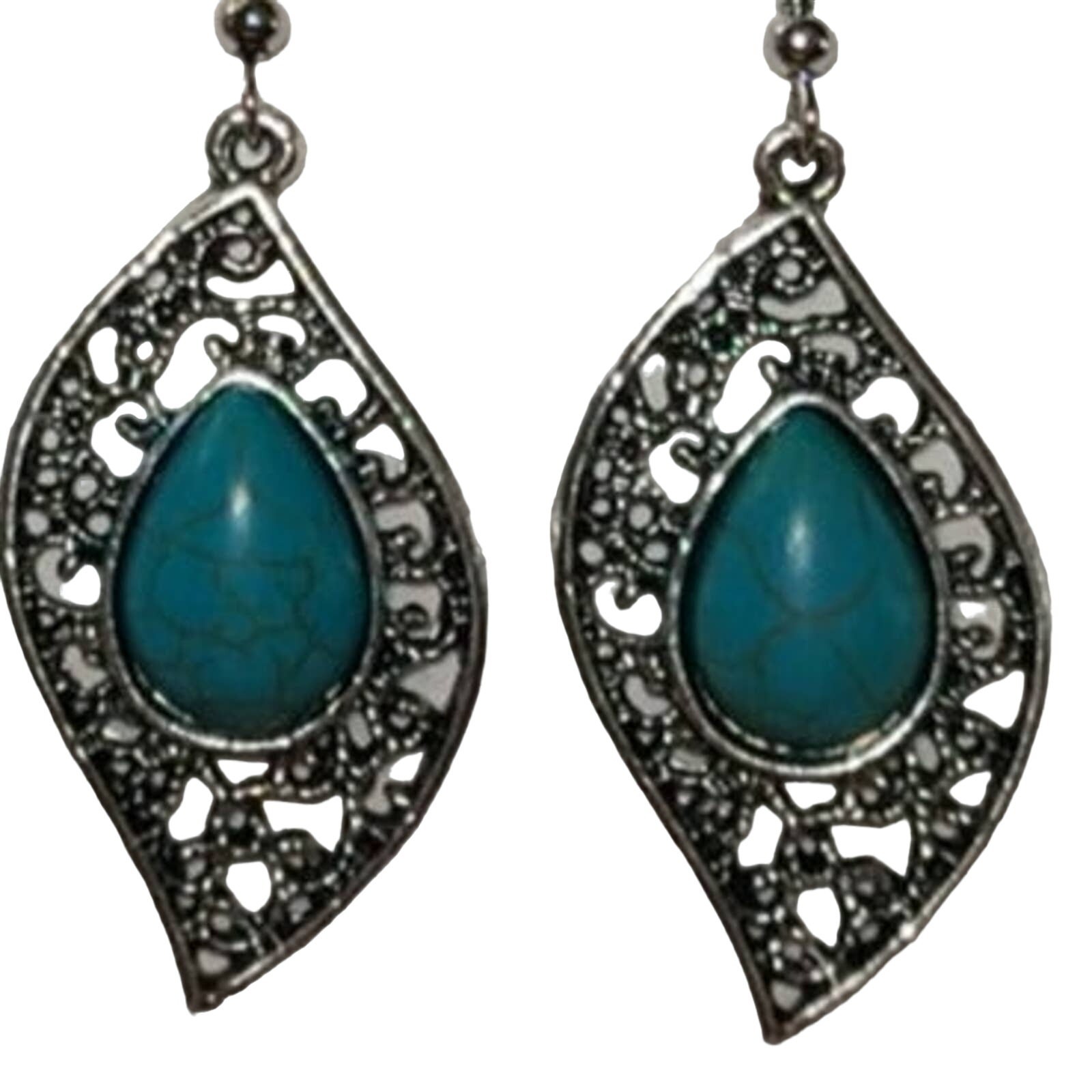 Silver Turquoise Stone Dangle Drop Fashion Earrings