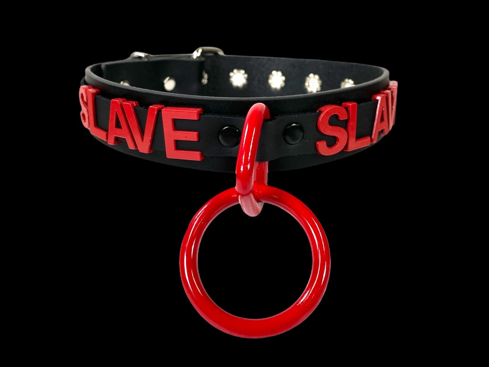 Name Bondage Collar Black O Ring RED Letter Slave Leather BDSM Slut Choker