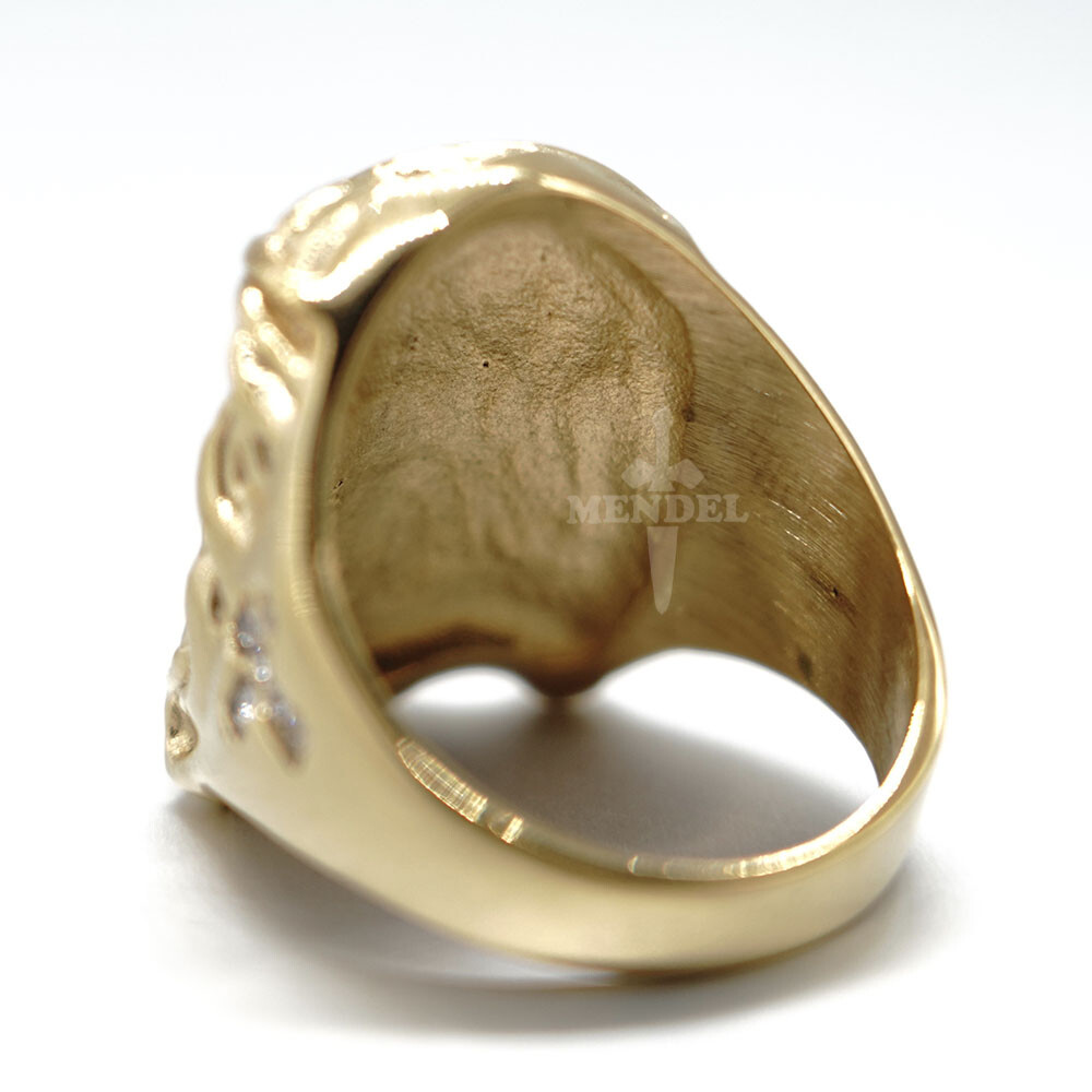 MENDEL Mens Gold Plated Cross Jesus Christ Face Ring Stainless Steel Size 7-15
