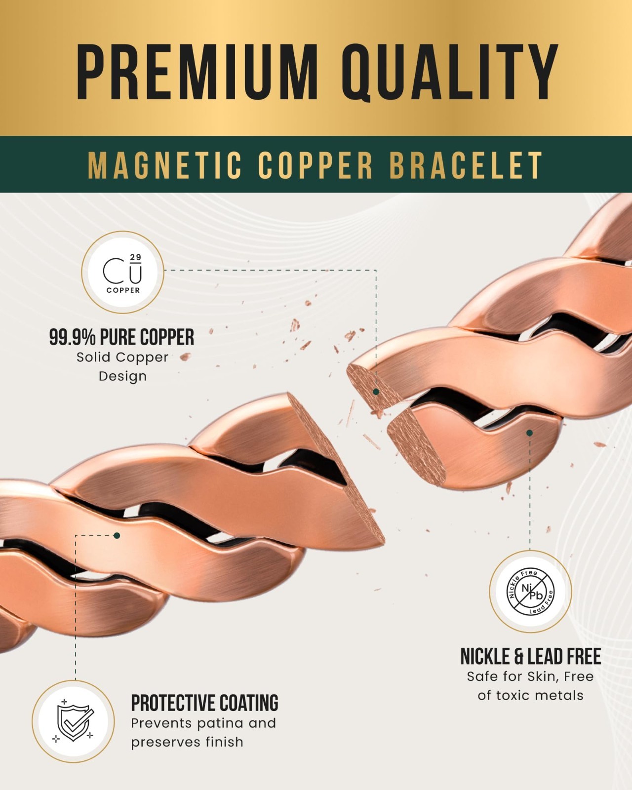 Adjustable Pure Copper Magnetic Bracelet for Men & Women – Twisted Cuff Bangle
