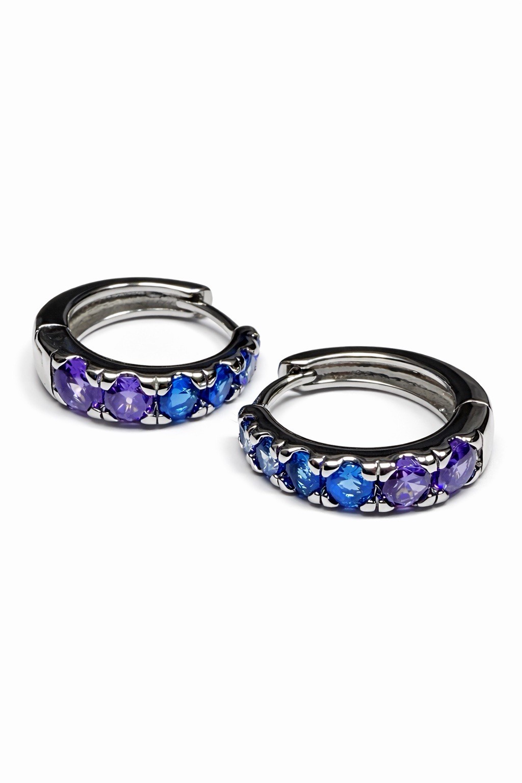 Blue Purple Zircon Hoop Earrings S925 Silver Huggie Elegant Women Gift