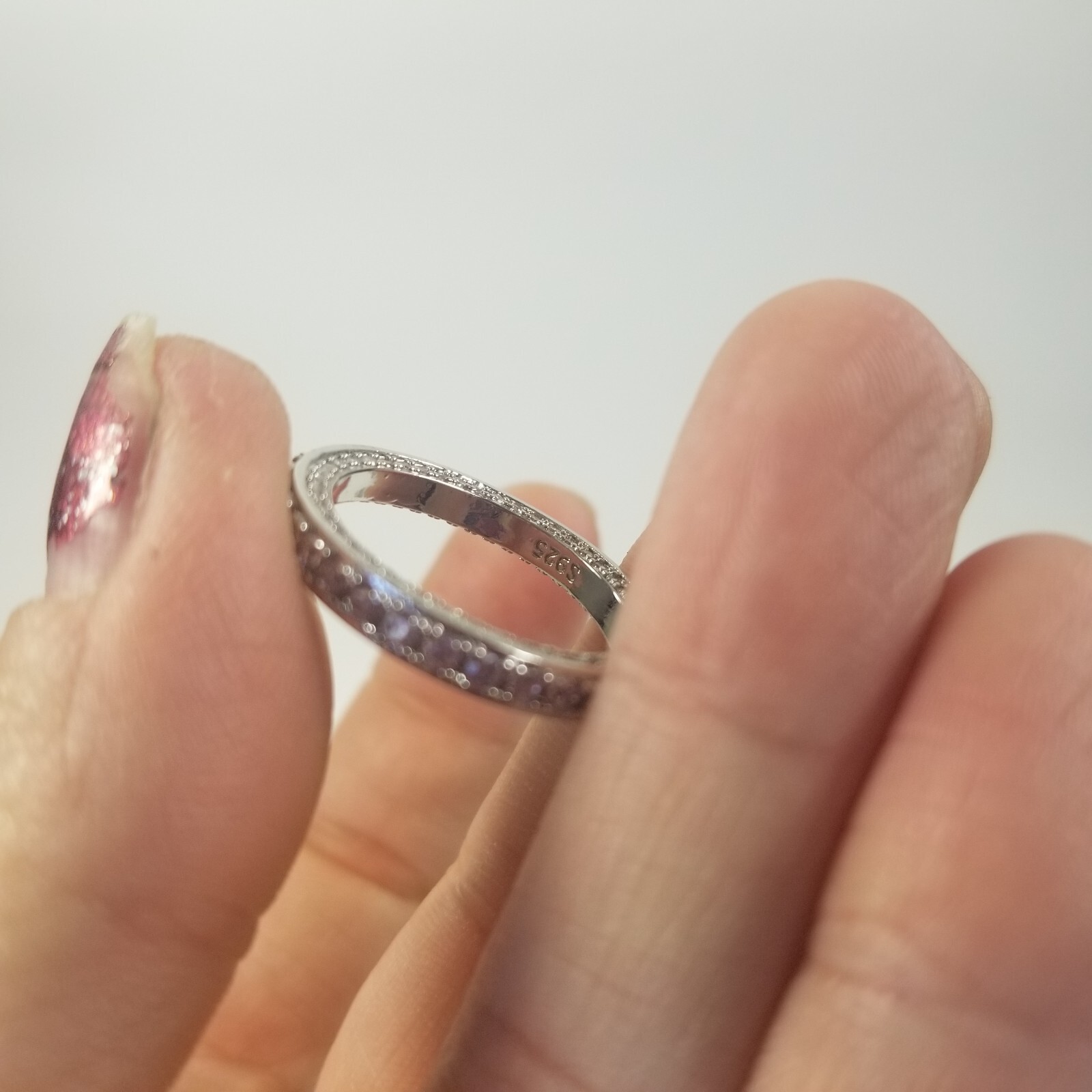 Vintage Rhinestone Womens Ring Silver Tone All Over Band Size 8.25