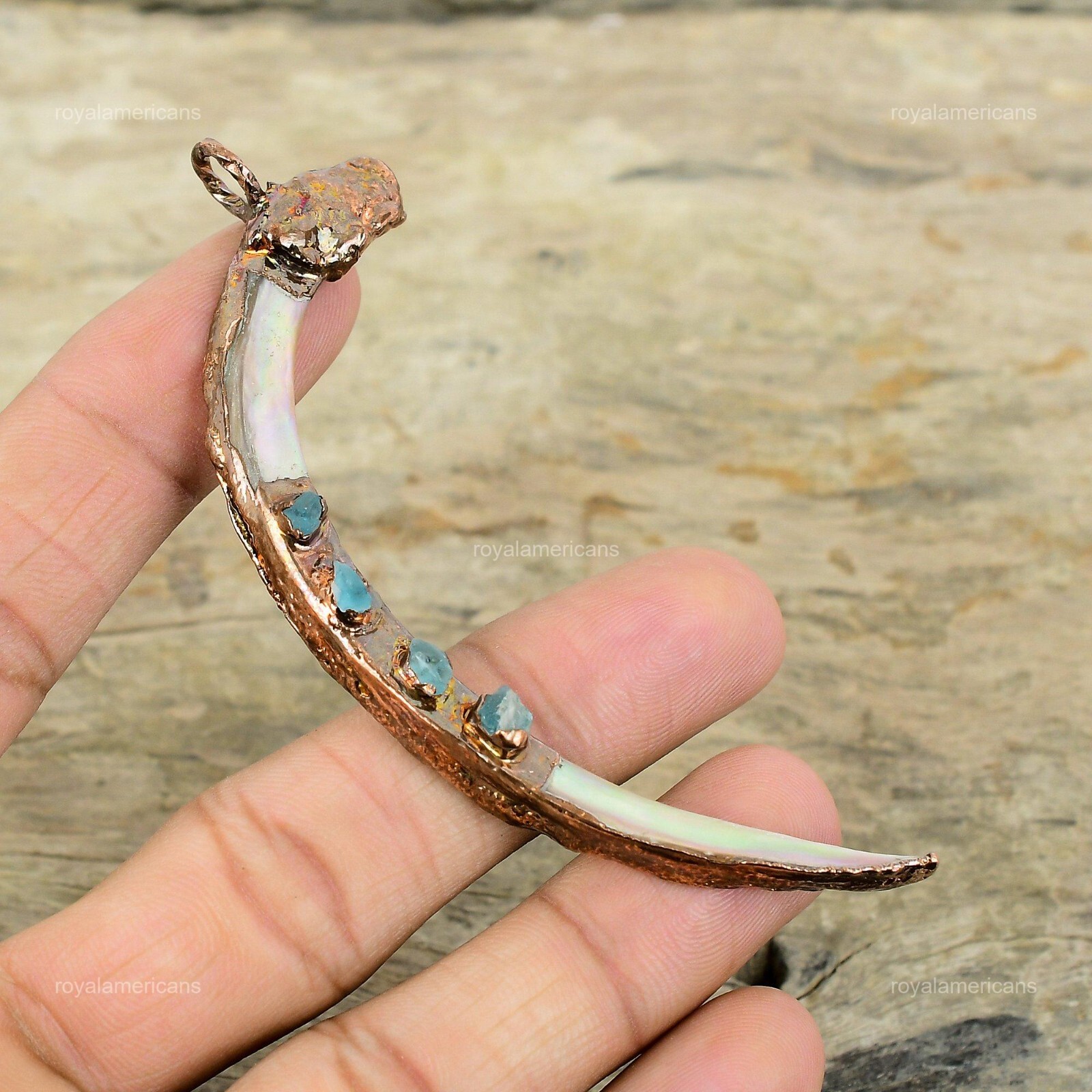 Abalone Shell Rough Electroformed Pendant Handcrafted Copper Partywear 3.78″