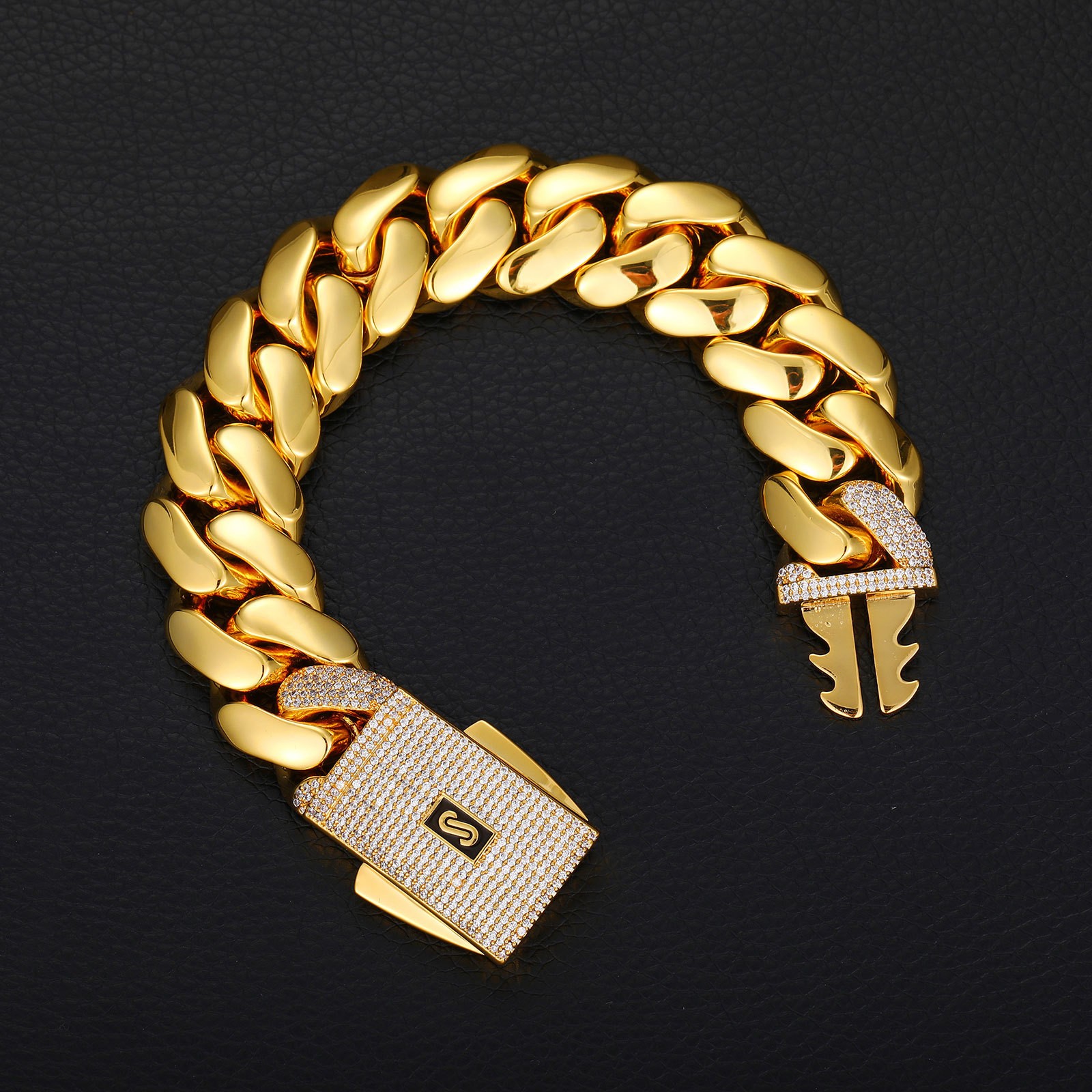 Hip Hop Glossy Miami Cuban Chain Necklace Bracelet 18K Real Gold Plated Jewelry