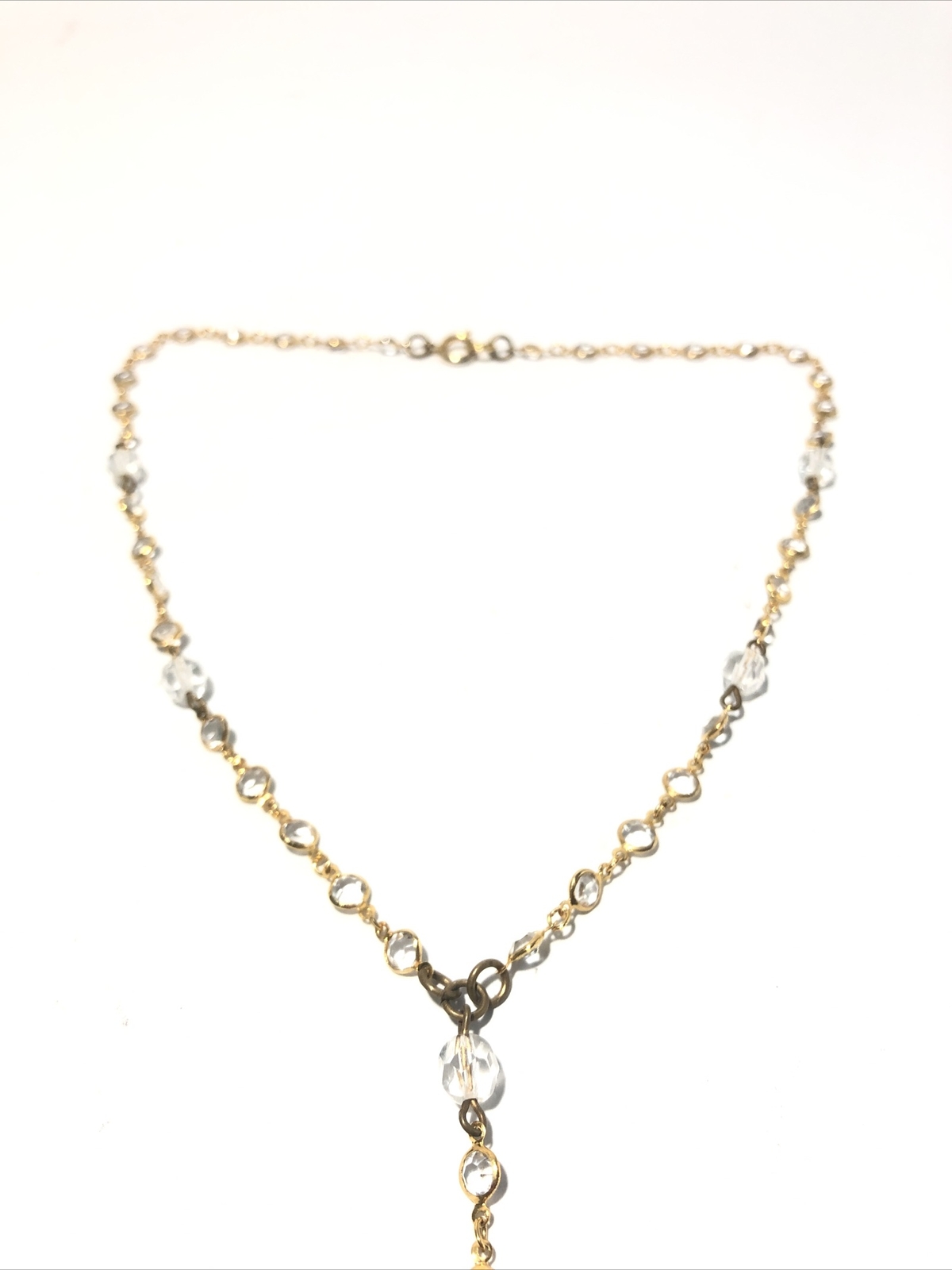Women’s 16” Gold Tone Y-Drop Pendant Necklace W/ Acrylic Crystal Gems-Fashion.