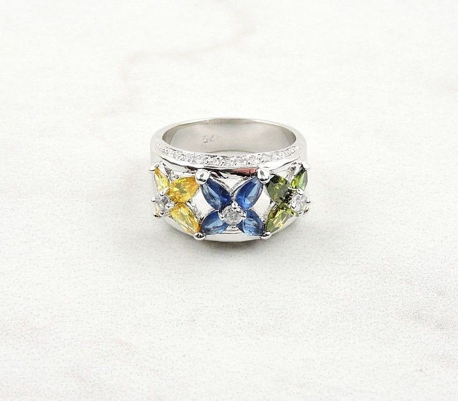 Sterling Silver 3.45 cttw Yellow, Blue And Green Pear Cut Cubic Zirconia Ring