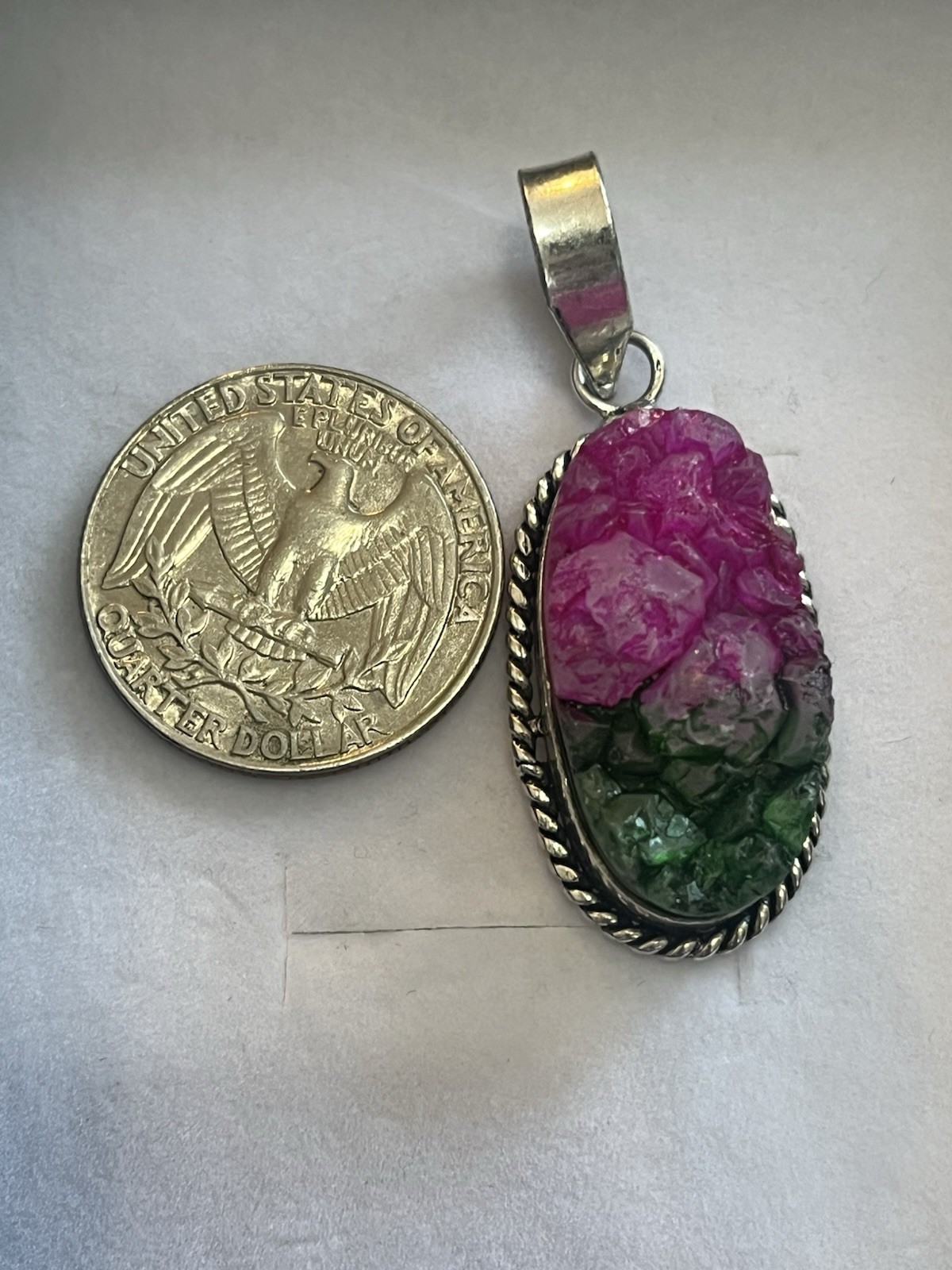 Watermelon Dyed Quartz Silver Plated Pendant Gemstone Jewelry