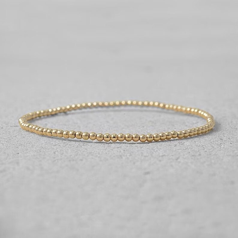Gold Filled 2mm Round Beads Beaded Bracelet Layering Minimalist Women Bracelet