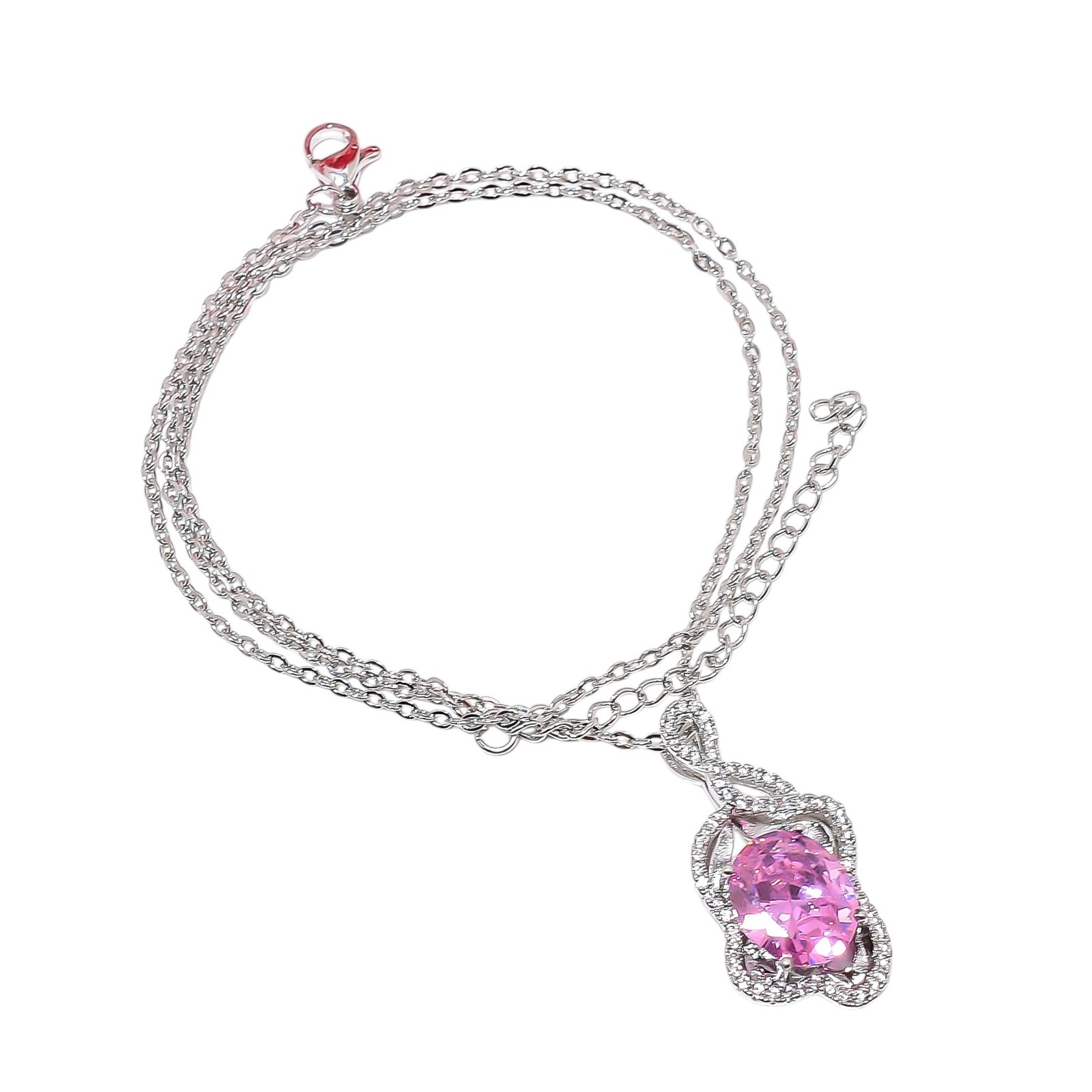 Pink Sapphire Simulated & Cz 925 Silver Pendant With Chain 18-20″ CP50612