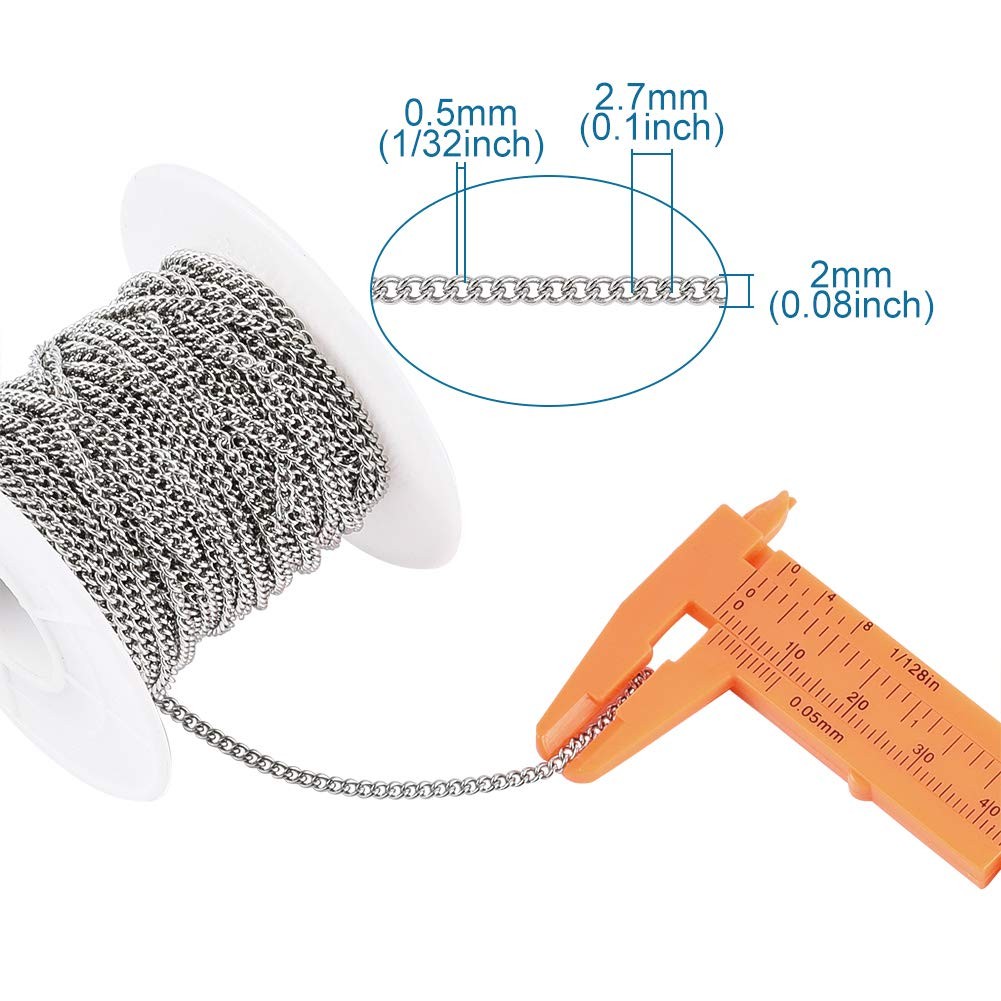 Pandahall 32.8 Feet 304 Stainless Steel Curb Chains 2.7x2x0.5mm Metal Link Ch…