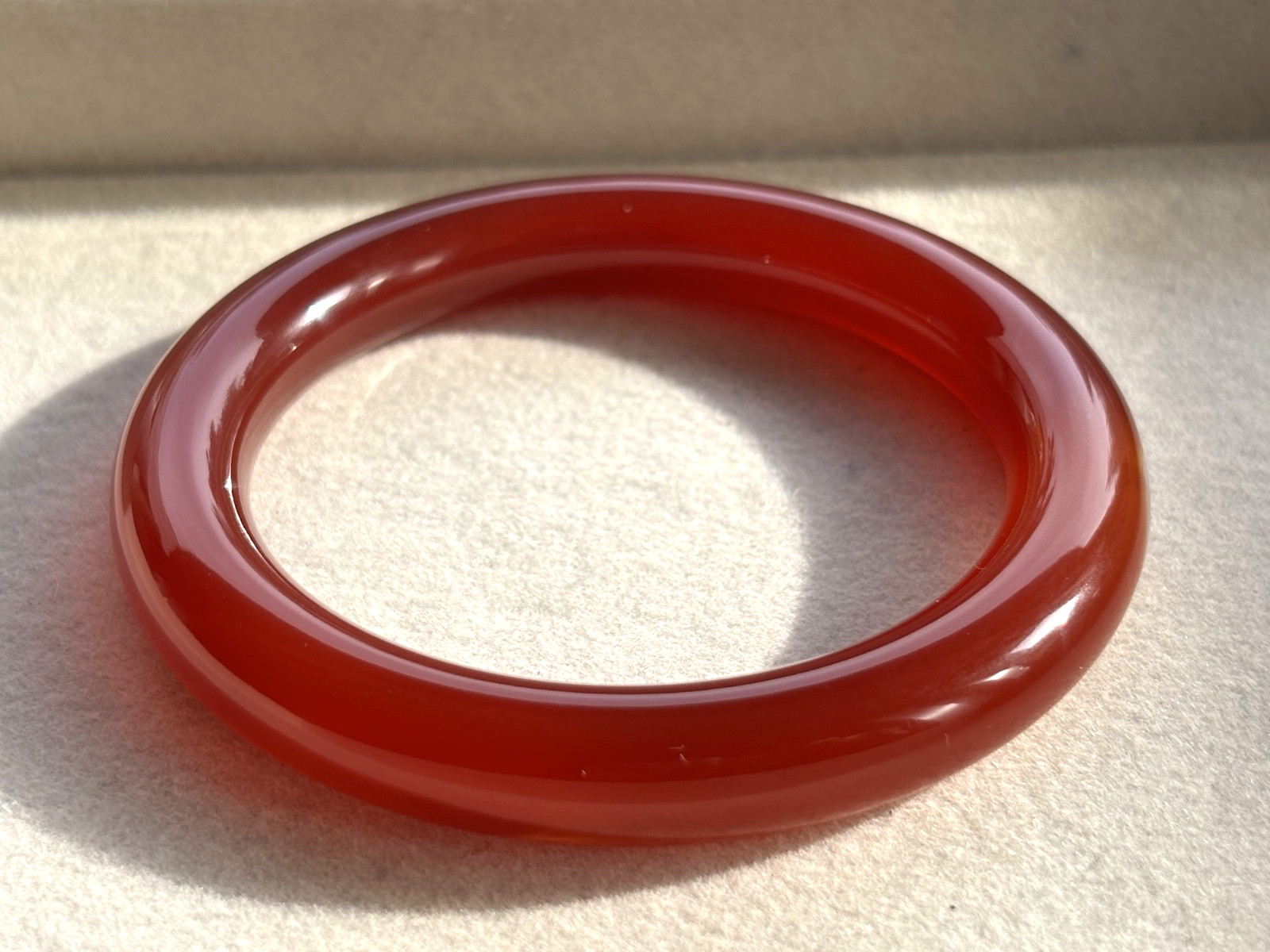 57mm Chunky Carnelian Red Agate Bangle 10.5mm Full Round with White Cloud Accent