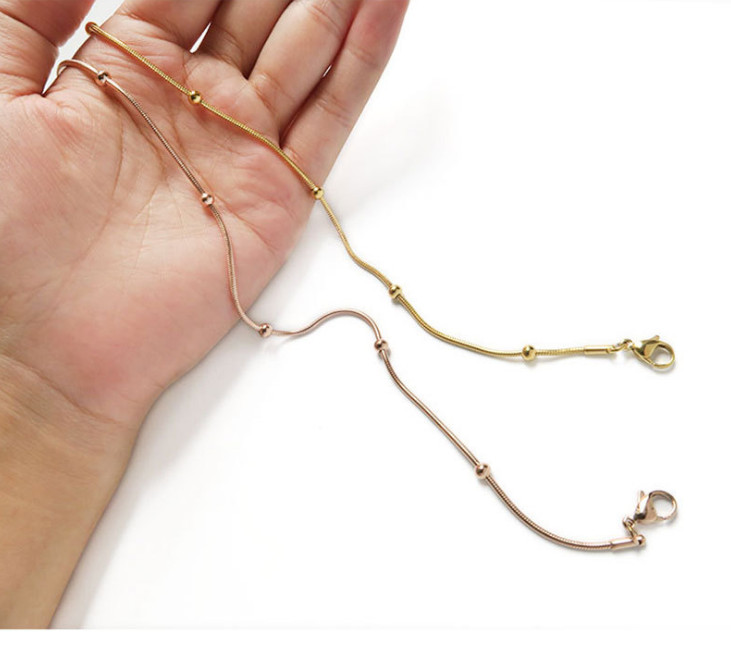 18K Gold Stainless Steel Station Bead Ball Snake Chain Choker Necklace 18″ PE44