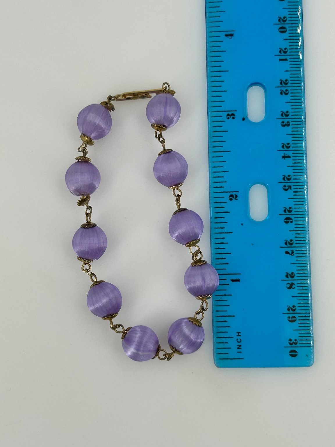 Vintage Purple Satin Ball Bracelet Gold Tone Links
