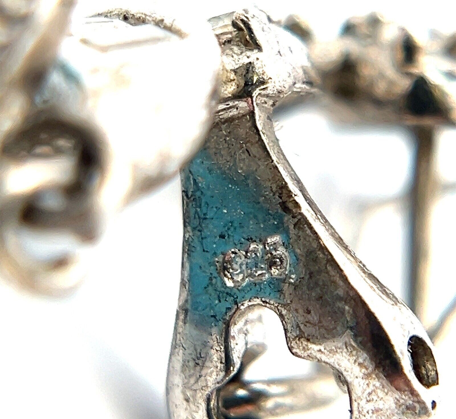 925 Sterling Silver Omega Back CZ & Turquoise Heart Dangle Earrings 9.1g