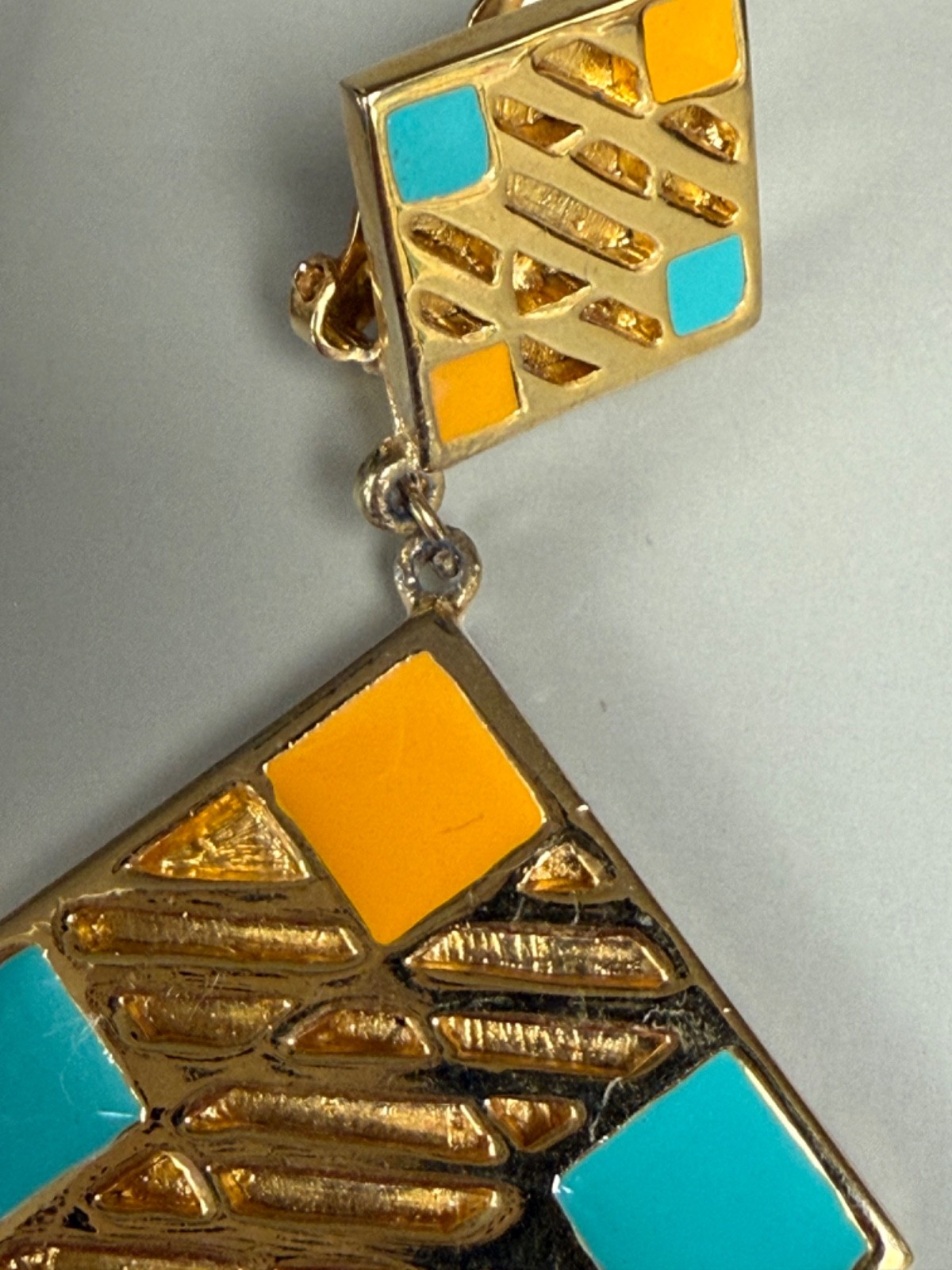 Vintage Valentino Garavani Geometric Enamel & Gold tone Clip on Earrings
