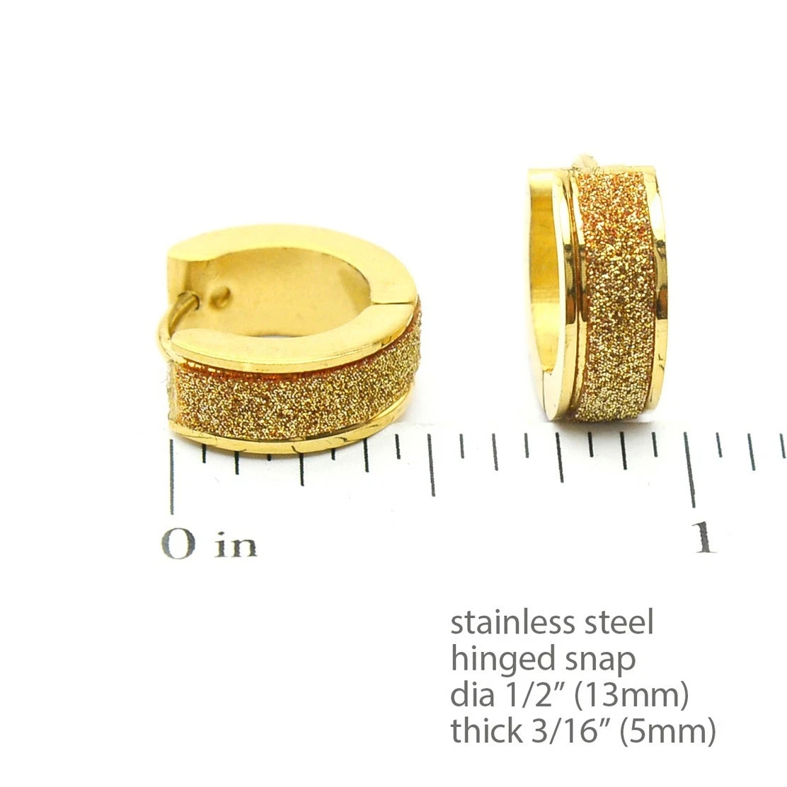 Mens Womens Stainless Steel Gold Plated Glitter Huggie Hoop Earrings Unisex Gift