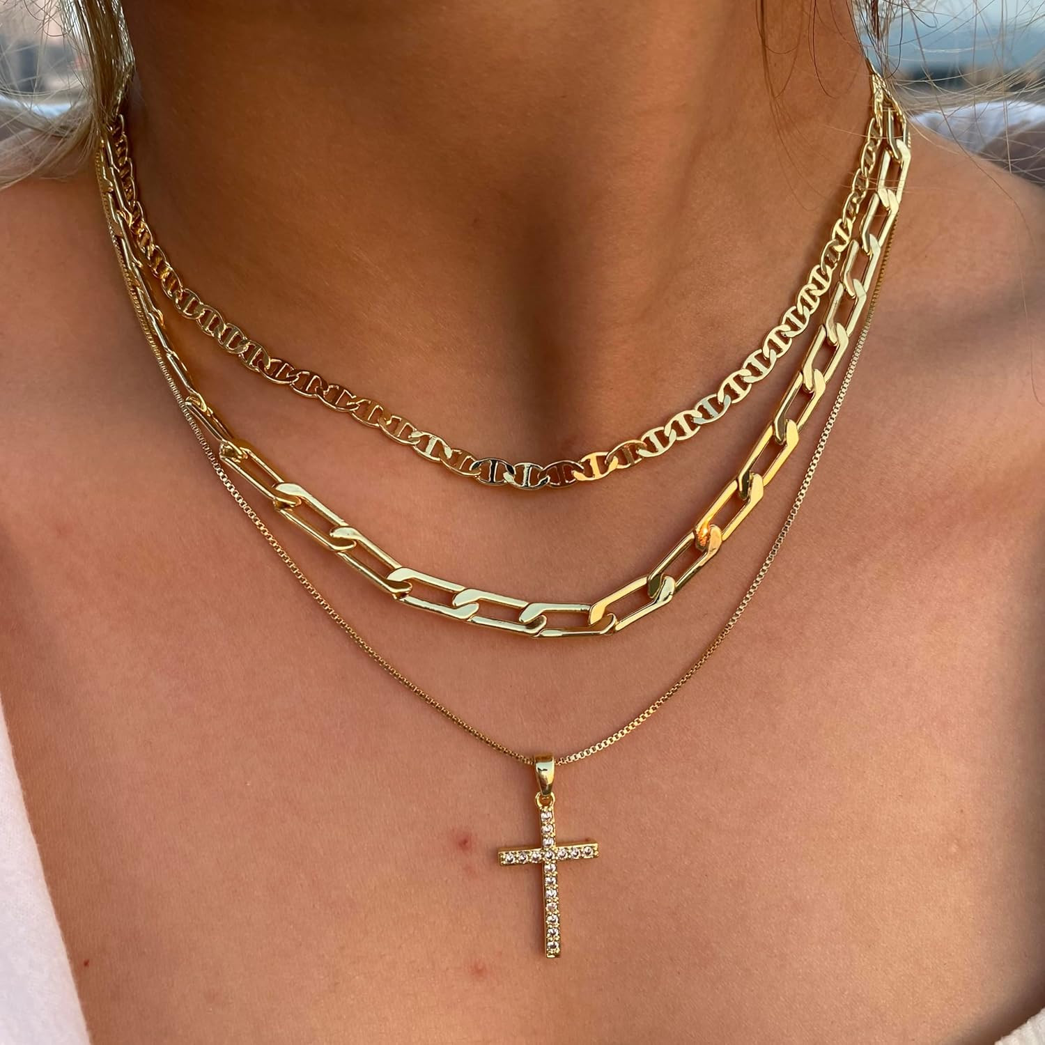Cross Necklace for Women,Stackable Stacked Stacking Layering Layered Necklaces D