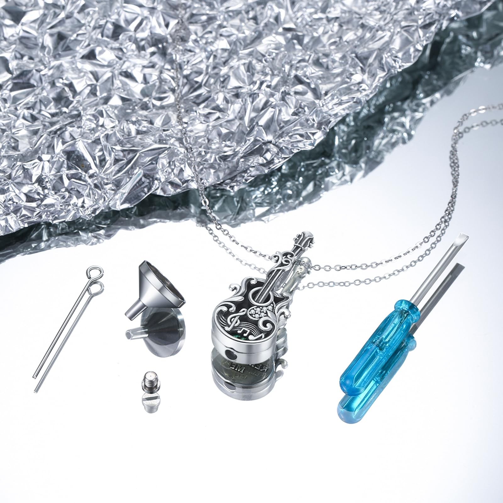XIXLES Guitar Urn Necklace 925 Sterling Silver Guitar Cremation Pendants