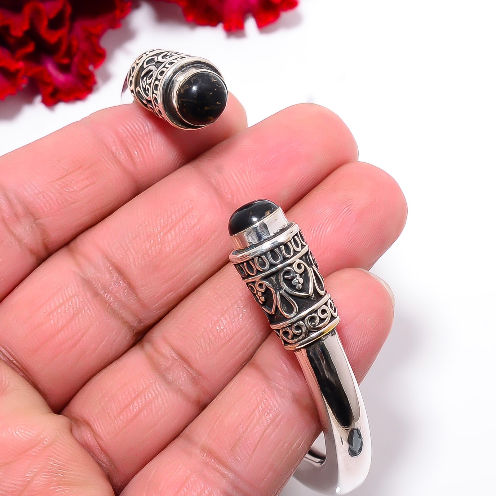 Copper Black Turquoise 925 Sterling Silver Bali Cuff|C1000394149