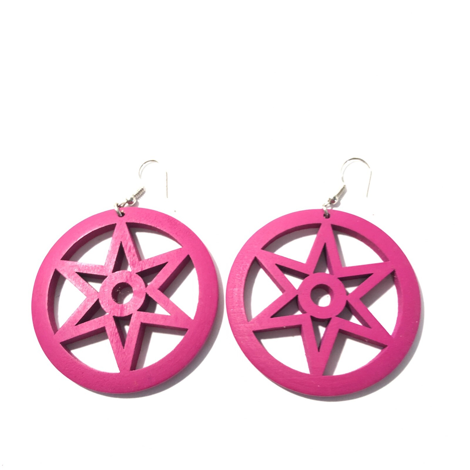 Women’s Purple Star Wood Round Drop Dangle Earrings-Large 2.5” Statement