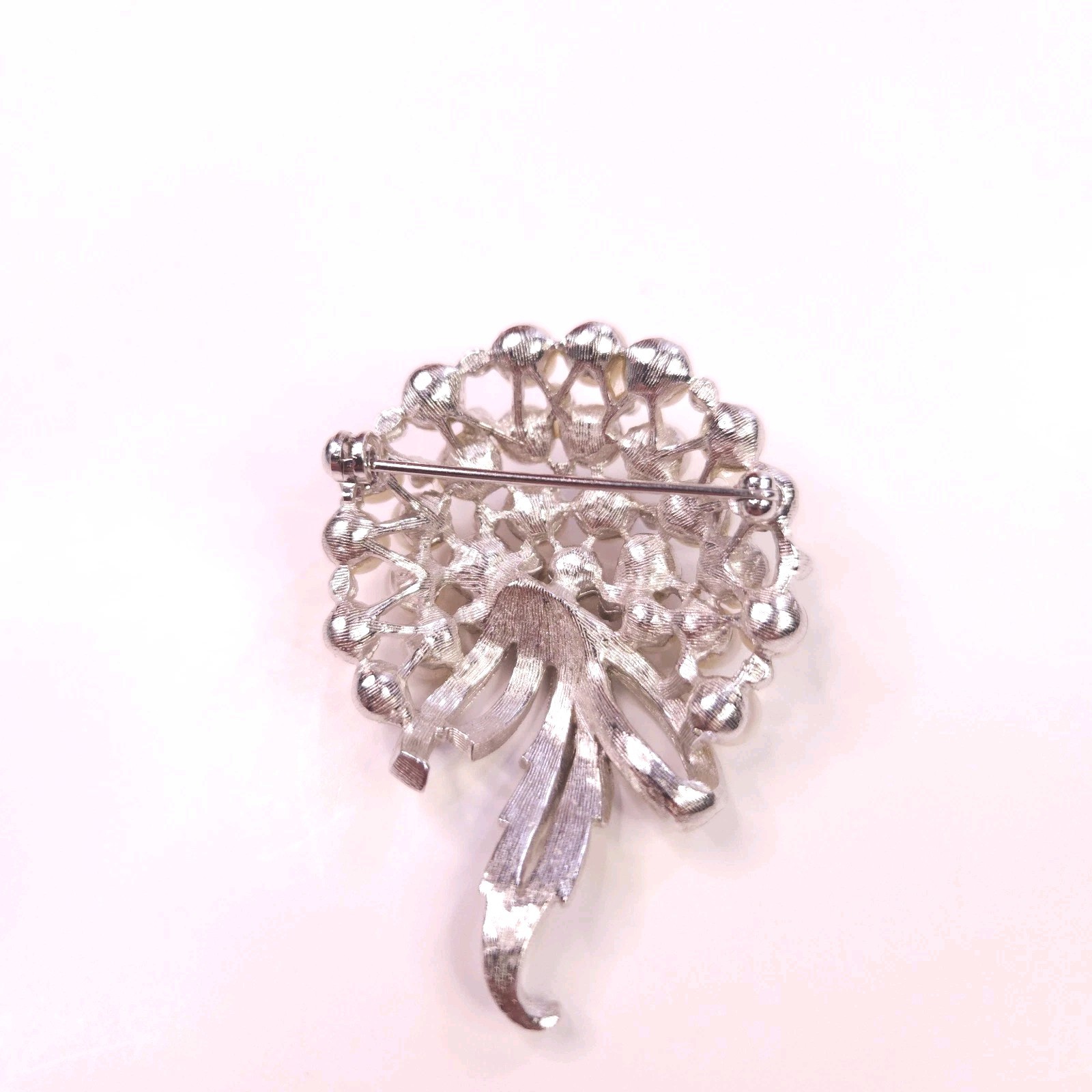 Vtg Cascading Faux Pearl Bouquet Silvertone Brooch Pin Unsigned Missing 3 Beads