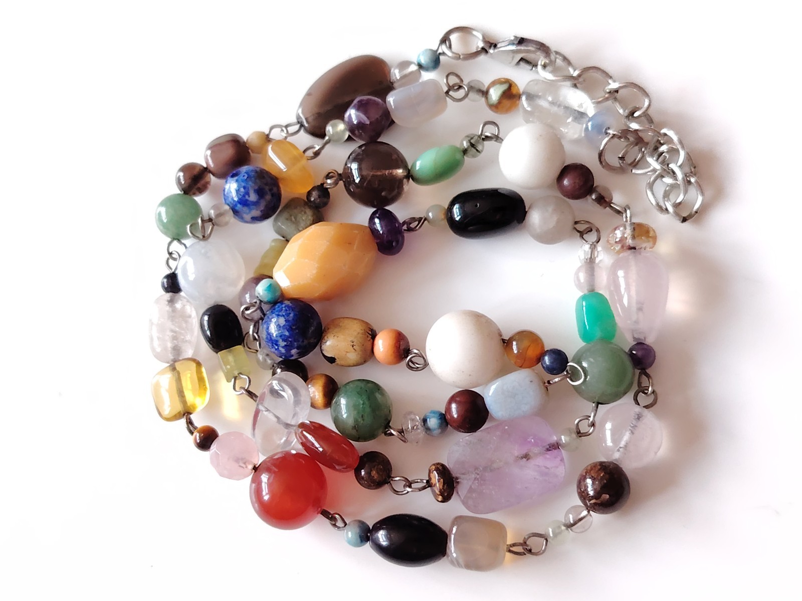 Mixed Stone Bead Necklace Quartz Amethyst Sodalite Carnelian Aventurine