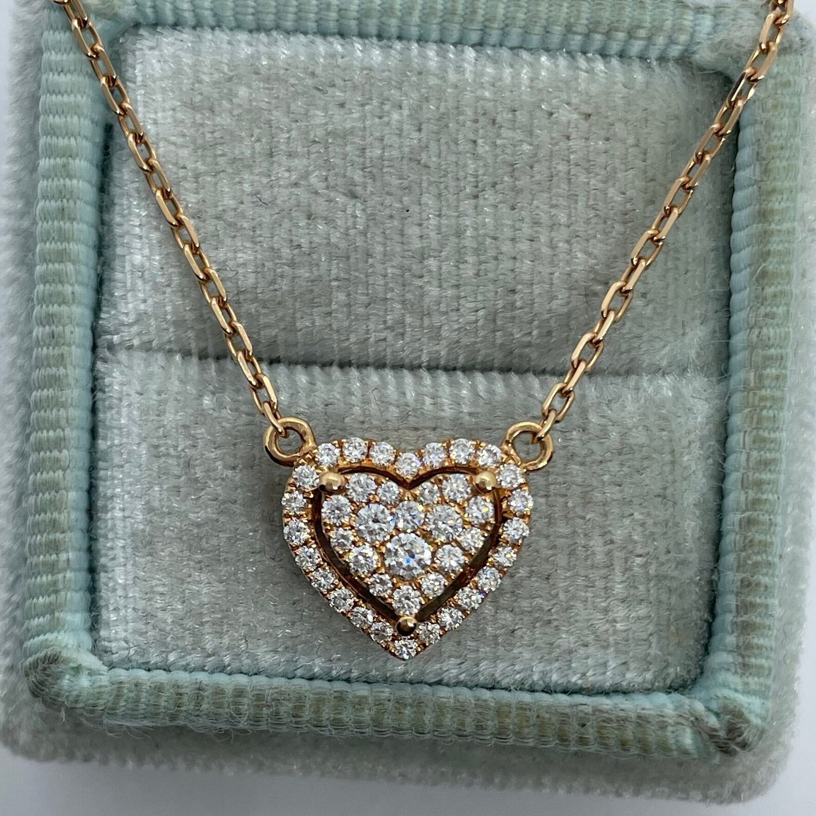 1.00 Ct Round EF VS Heart Shape Halo Lab Grown Diamond Necklace in 14K Rose Gold