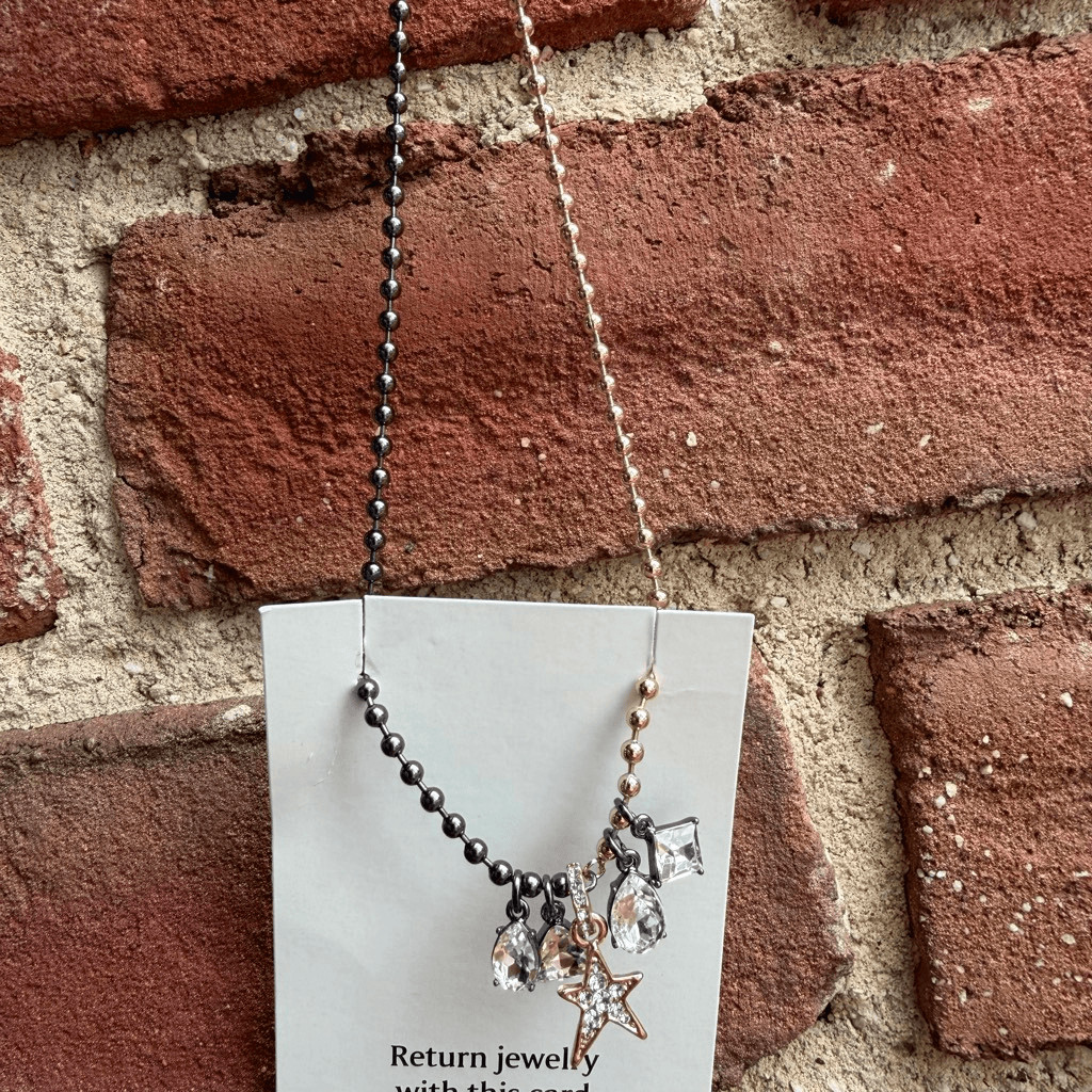 Karl Lagerfeld Two-Tone Brass Ball Chain Charm Necklace Gunmetal & Gold-tone NWT