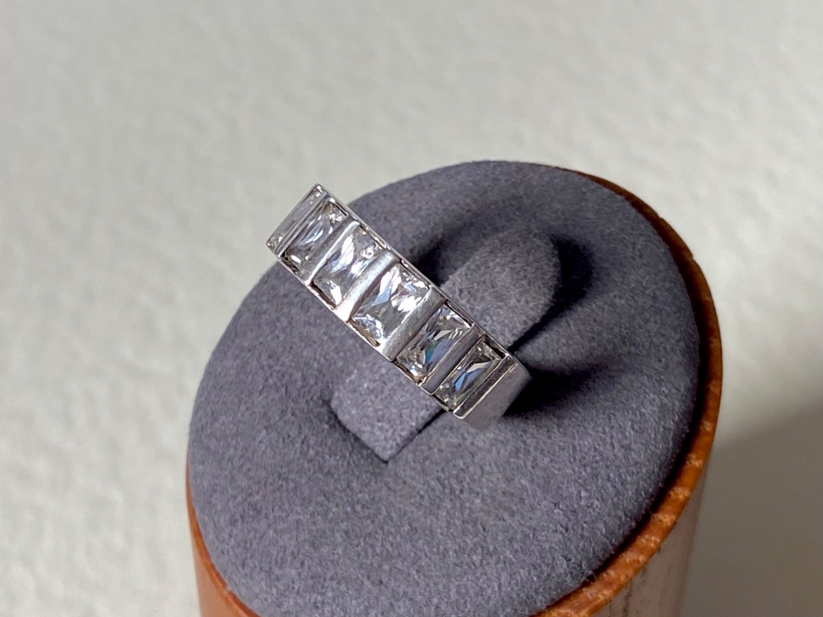 Sterling Silver Channel Set Baguette Crystal Ring, Modern 925 Silver Band