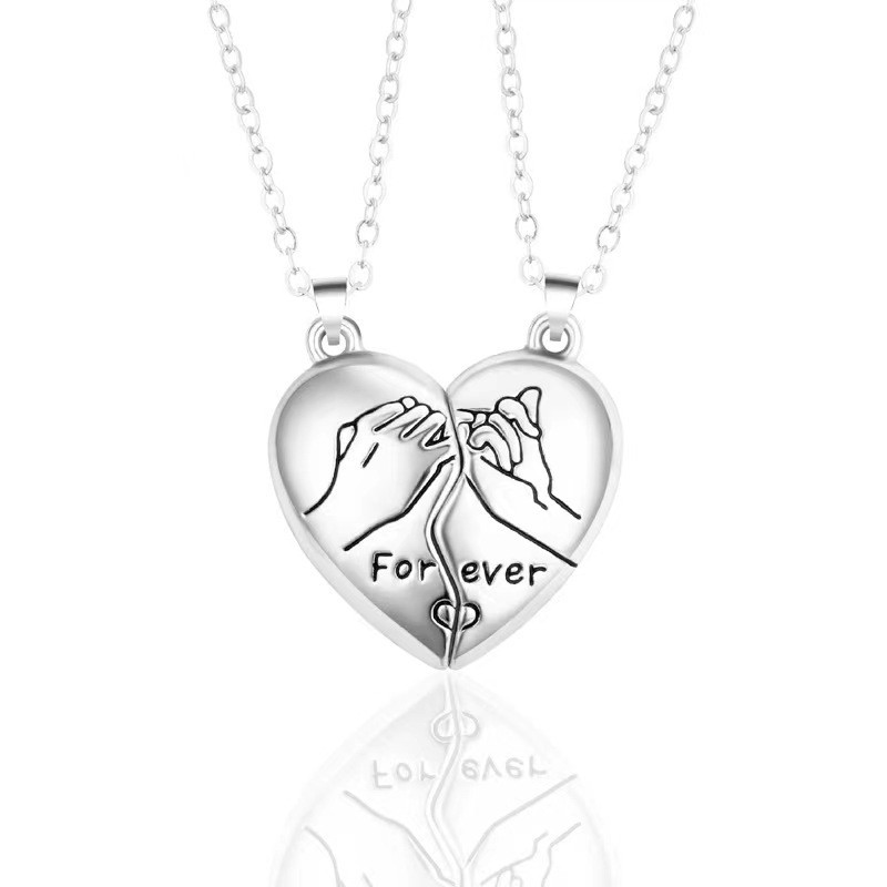 Pinky Promise Heart Couple Necklace Magnetic Matching Pendant Clavicle Chain