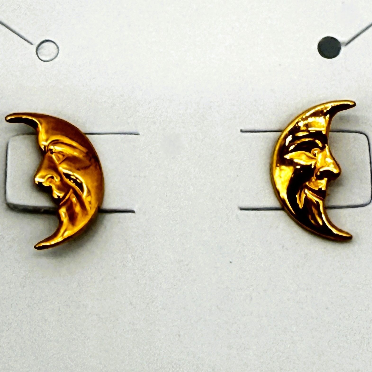 Gold Tone Crescent Moon Face Earrings