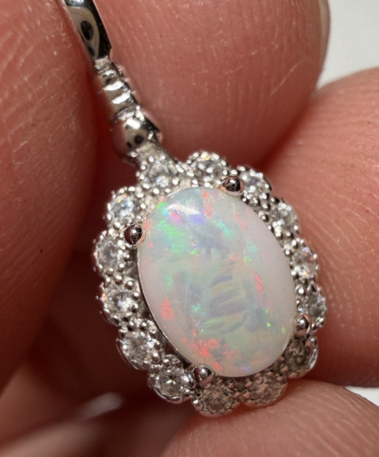 Solid Opal Pendant Silver Multicolour Floral style Versatile Everyday wear #0153