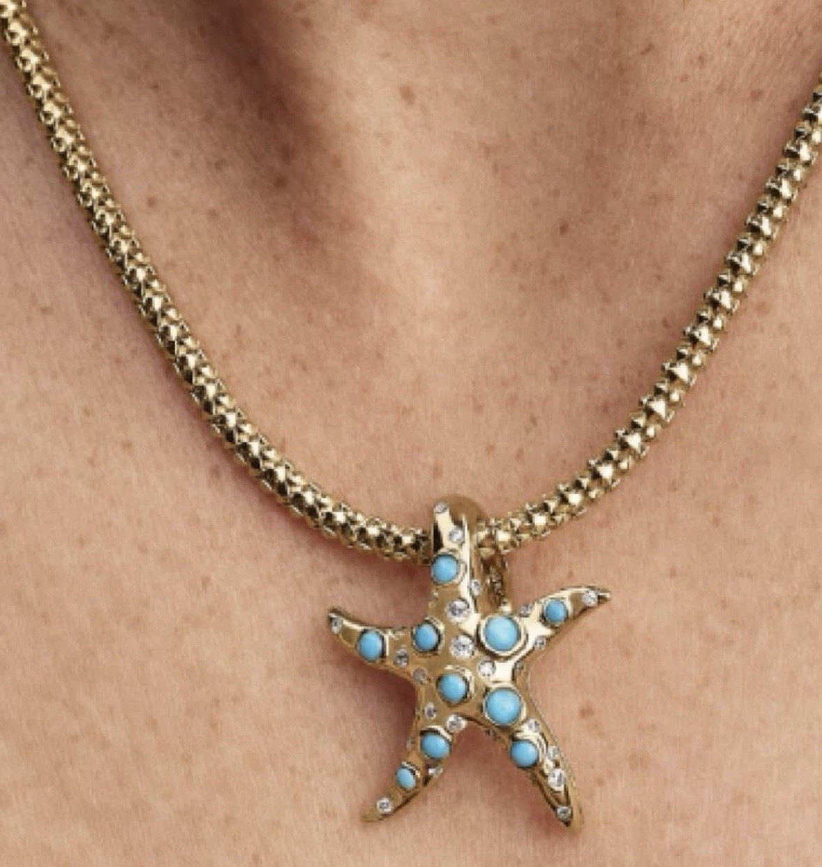 New 100% Authentic PANDORA 14k Gold Pl Sparkling Blue Starfish Charm 763818C01
