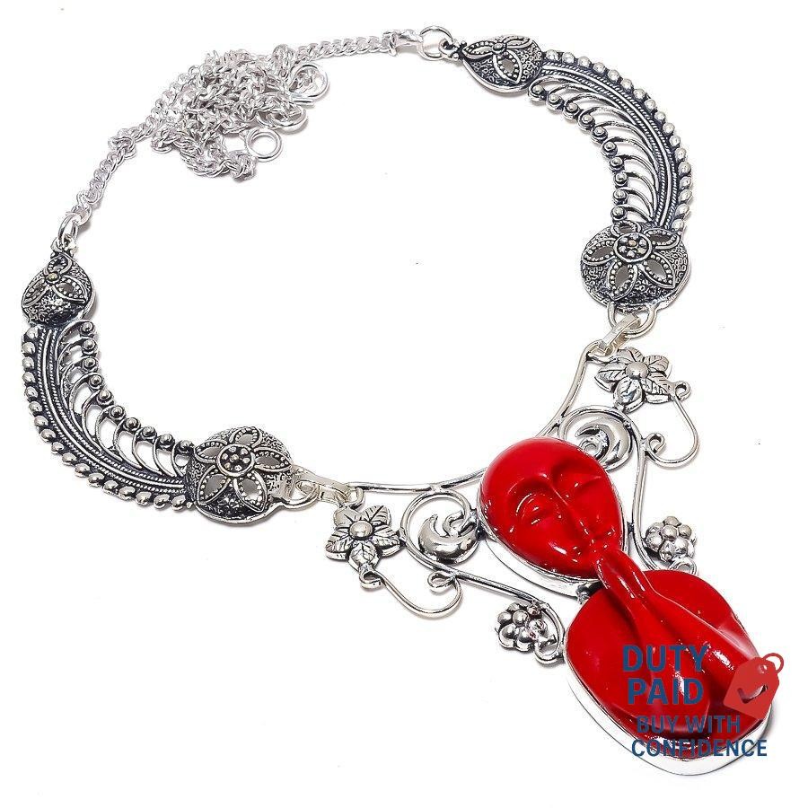 925 Sterling Silver Natural coral Chian Channel Set Root Chakra Necklace Jewelry