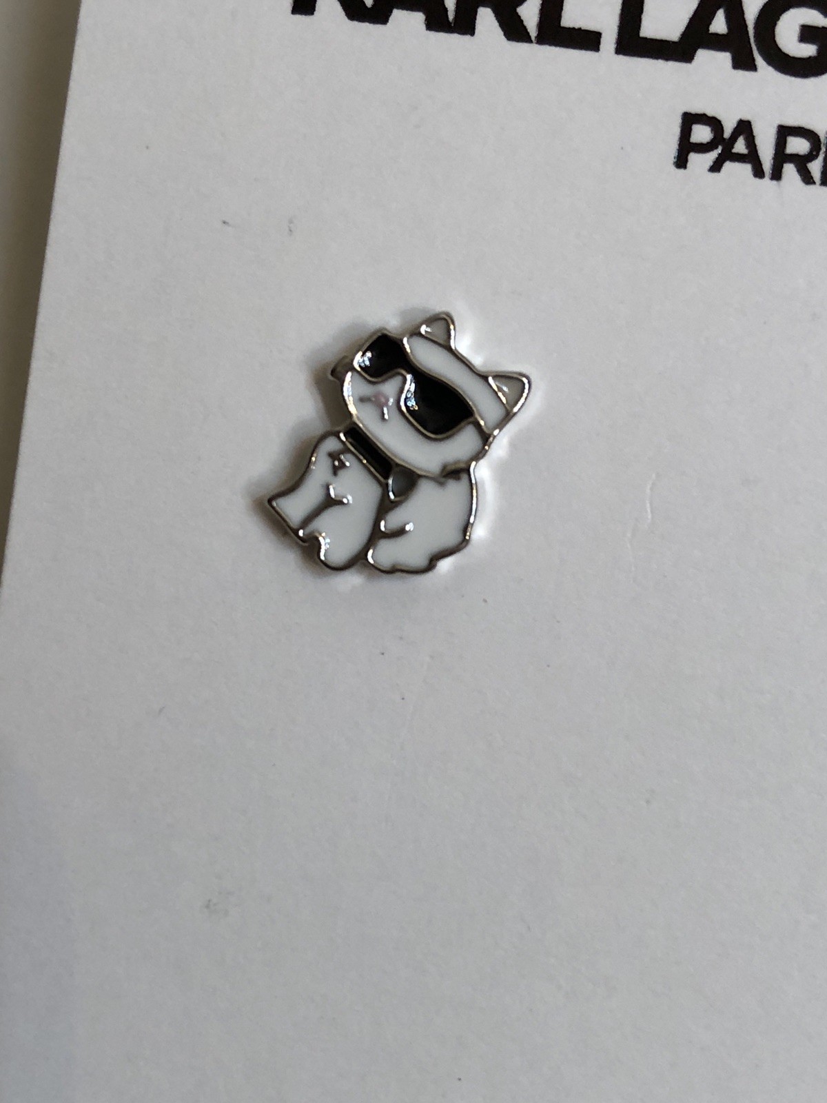 Karl Lagerfeld White & Black Enamel Mini Sitting Choupette Stud Earrings NWT