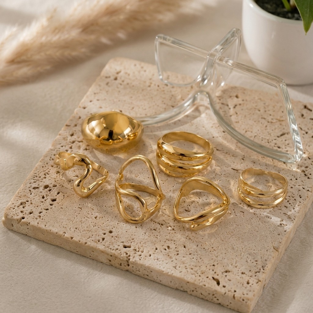 15pc Ring Set Gold Zinc Alloy Irregular Geometric Women Punk Boho Cocktail