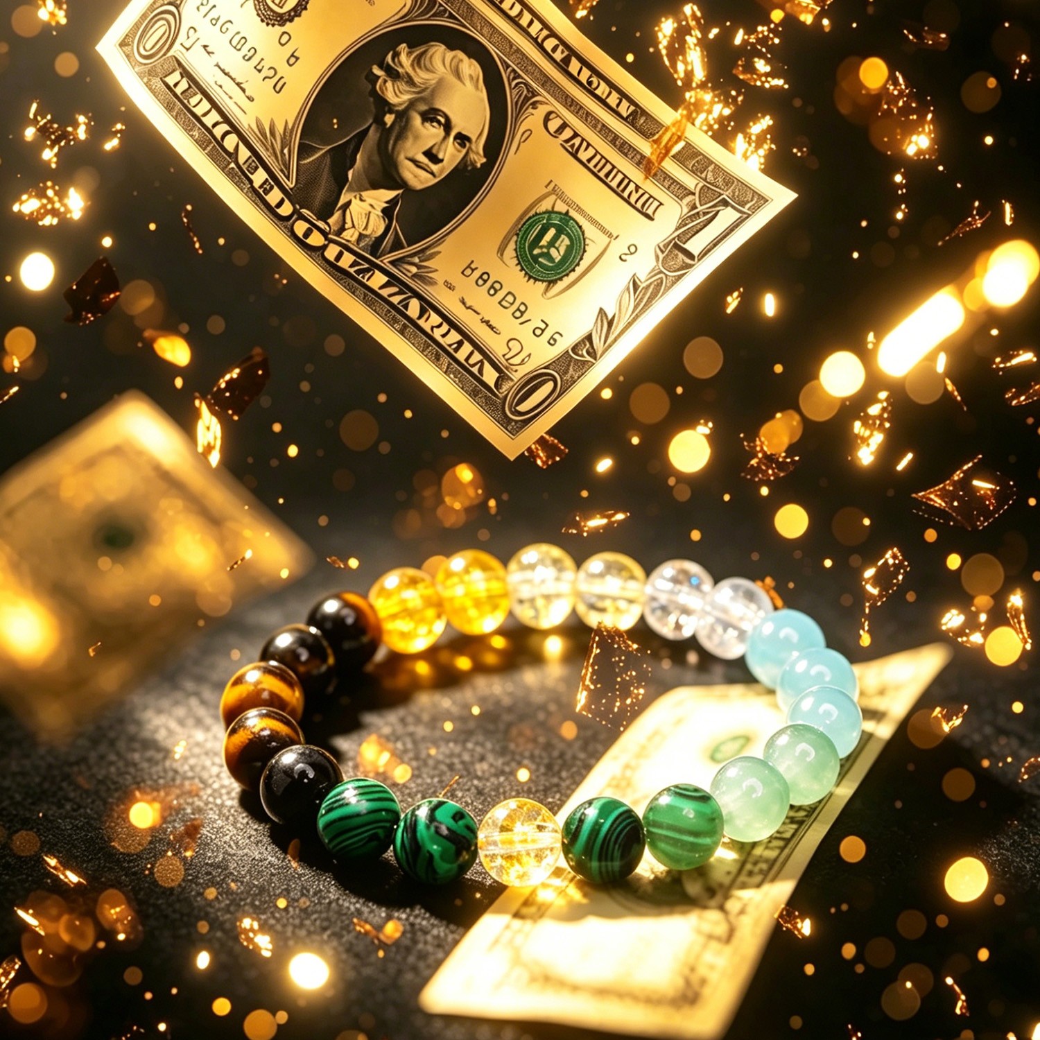 Money Wealth Natural Stone Bracelet Crystal Beaded Stretch for Him Her Gift Idea