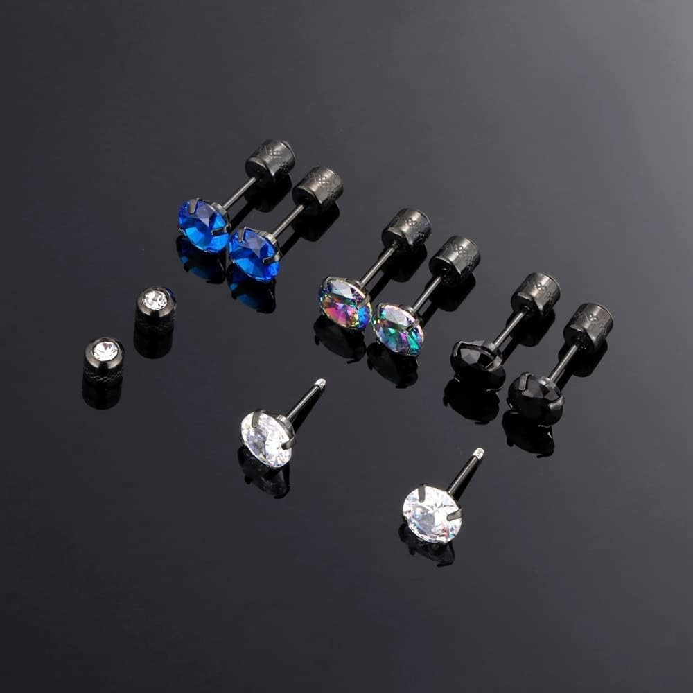 4 Pairs Titanium Screw Back Surgical Stainless Steel Earrings for Women Men,Rain