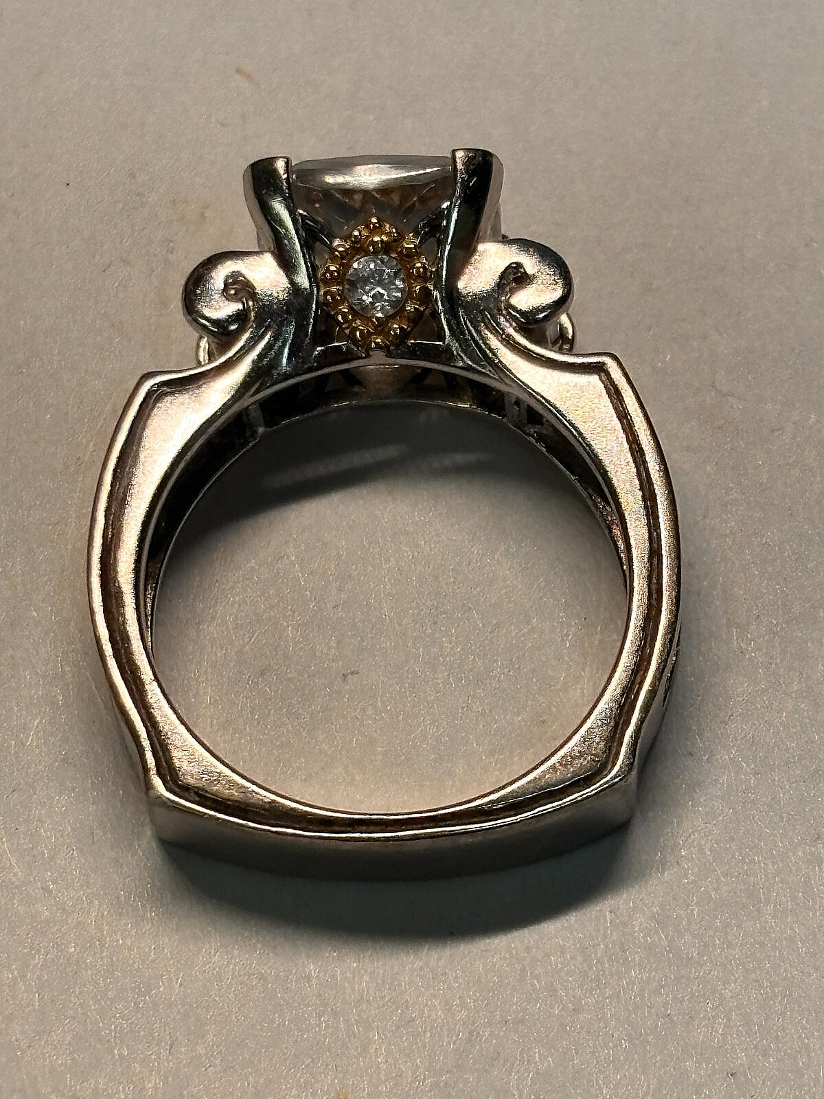 Two Tone Sterling Silver Princess Cut CZ Cocktail Ring 9.1g Size 9
